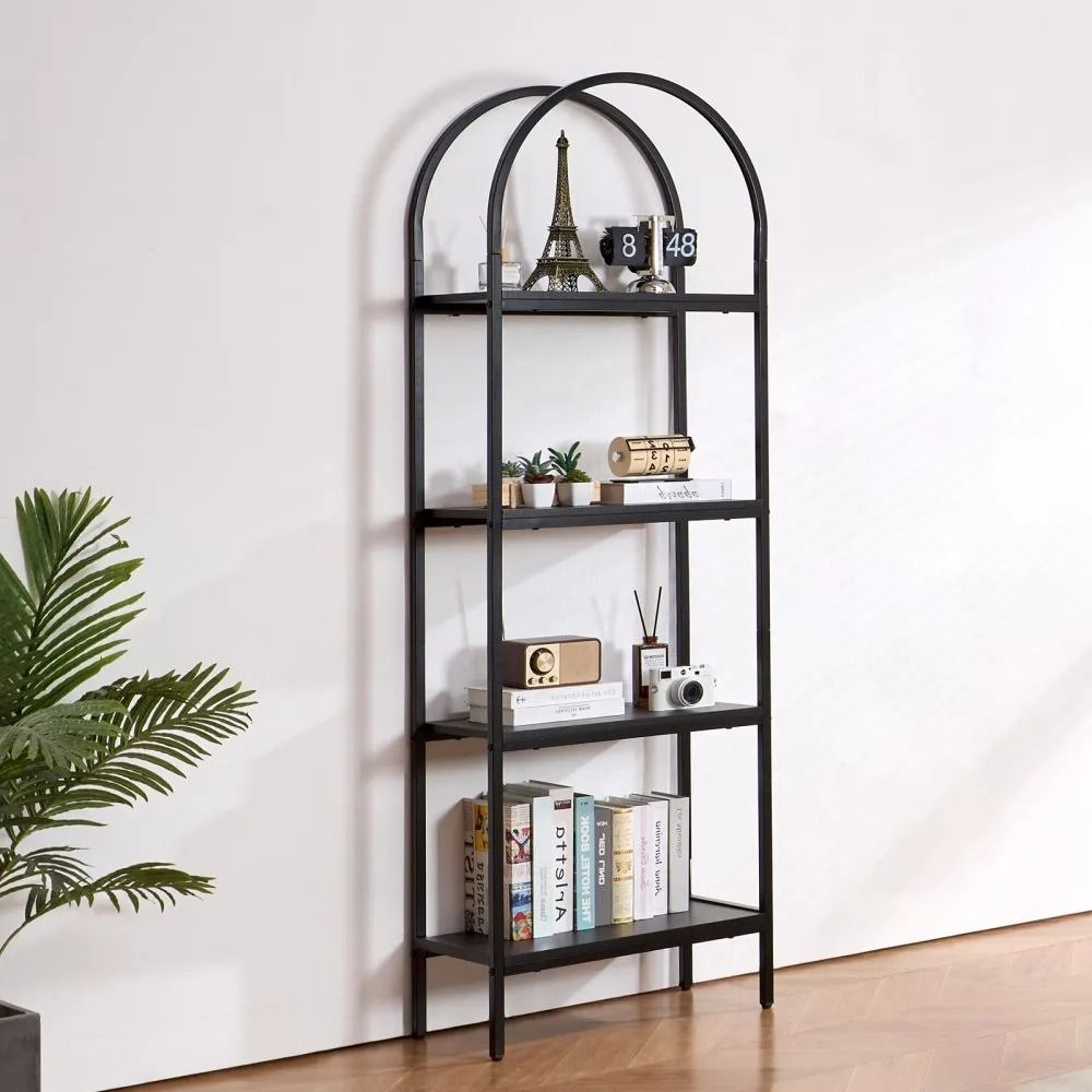 4Tier Arched Metal Bookshelf With MDF Open Shelves 5