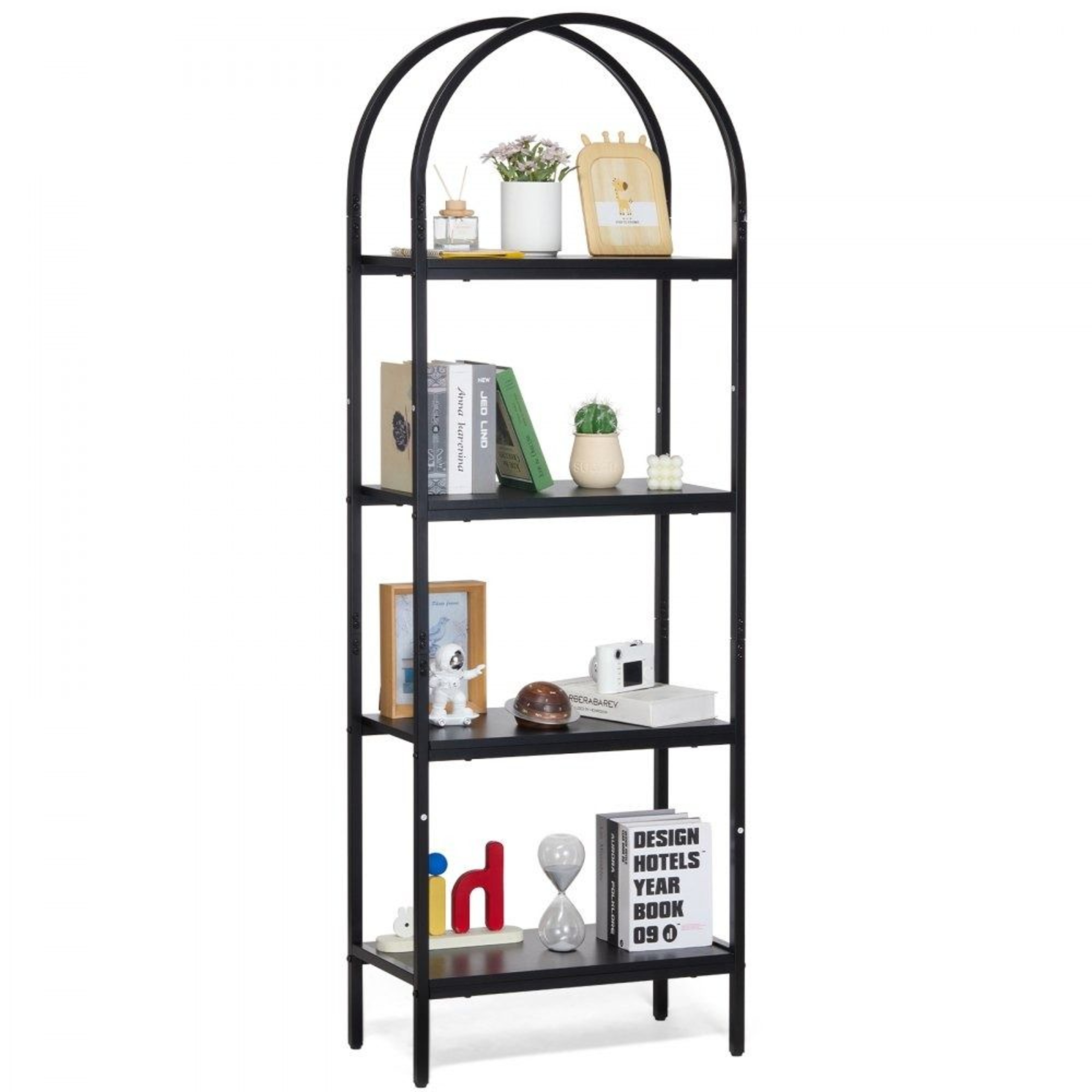 4Tier Arched Metal Bookshelf With MDF Open Shelves 0