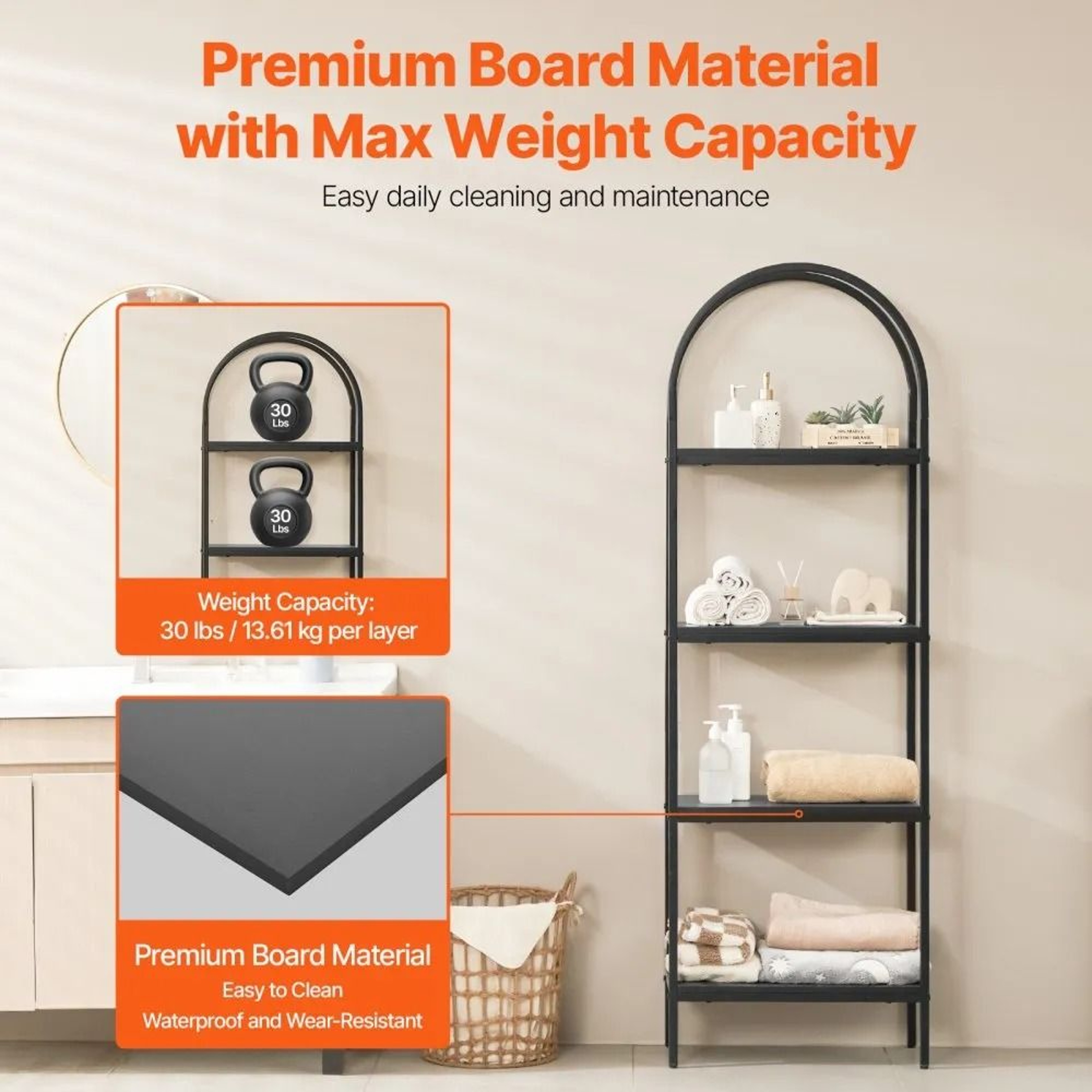 4Tier Arched Metal Bookshelf With MDF Open Shelves 3