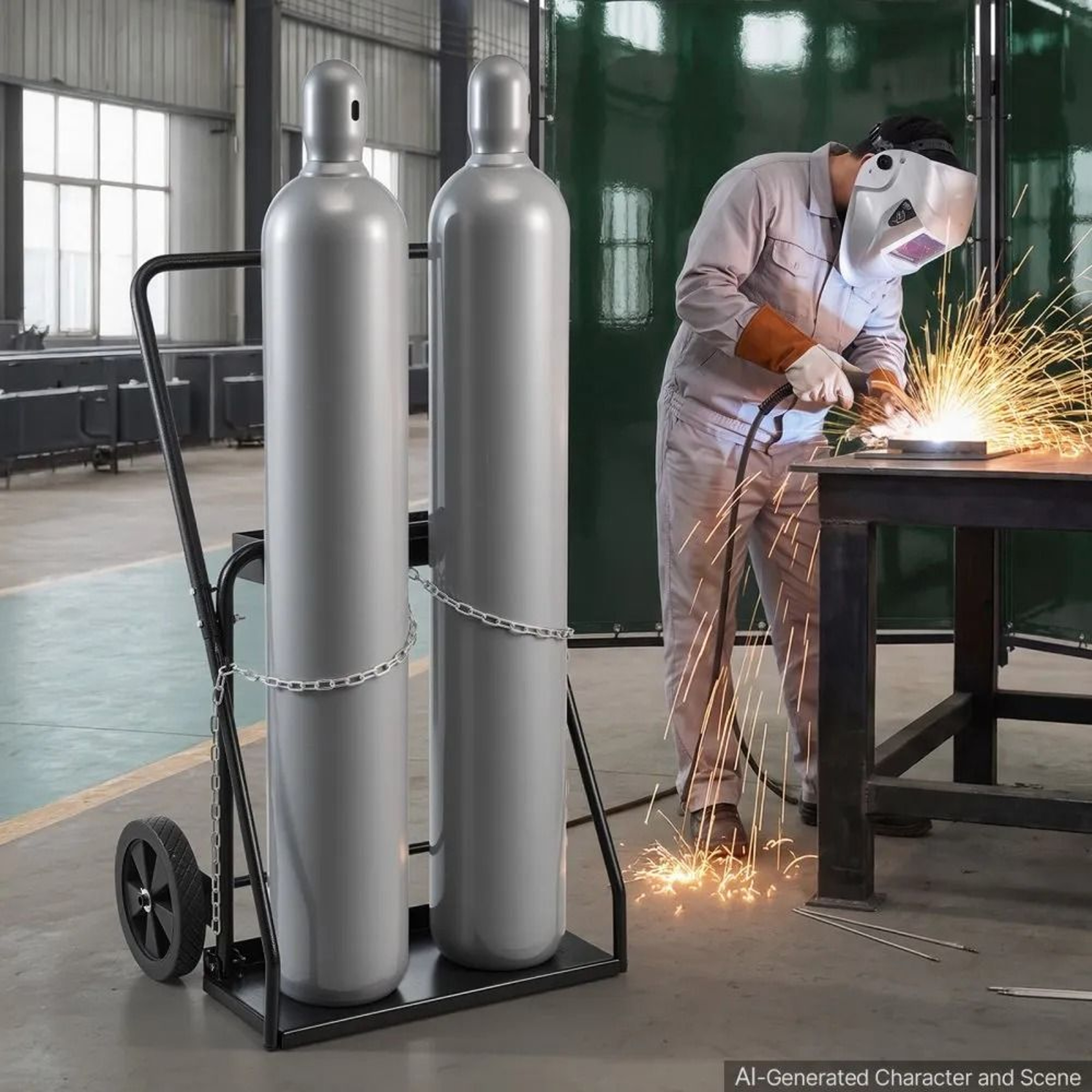 Dual Welding Cylinder Cart With 10 Inch Solid Wheels And 440 Lb Static Capacity 7