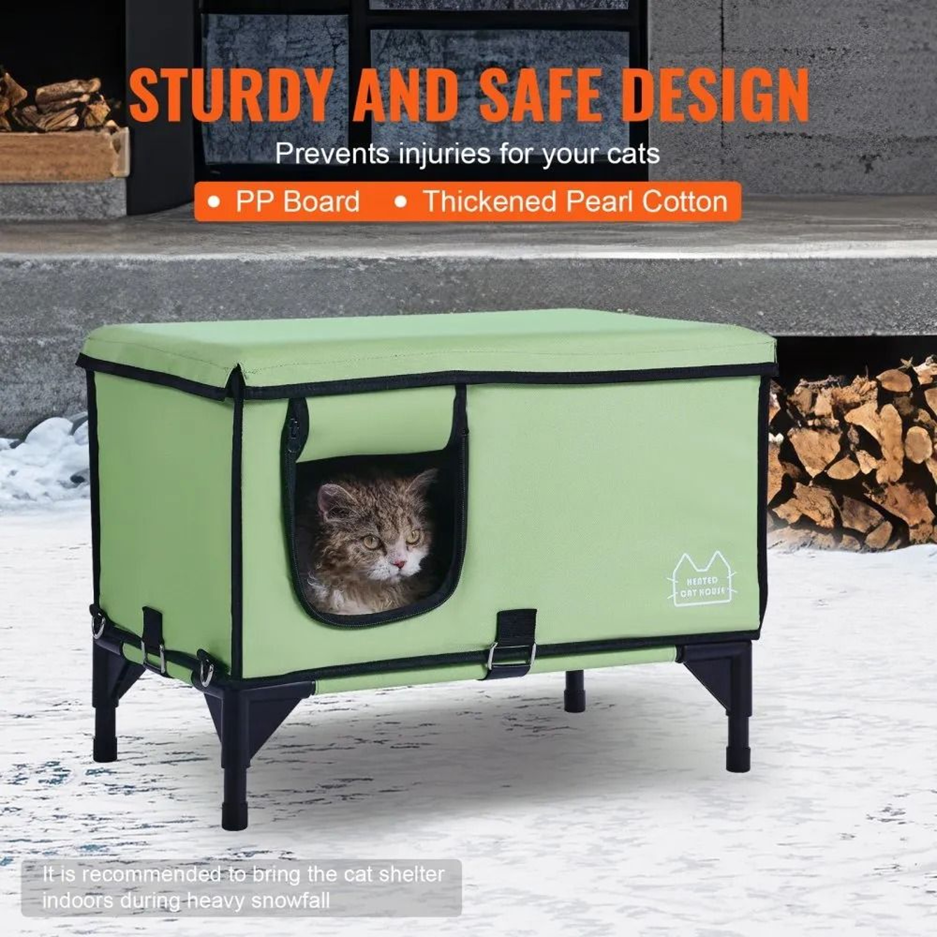 Elevated Heated Cat House With Adjustable Temperature Timer And Waterproof Oxford Cloth 2