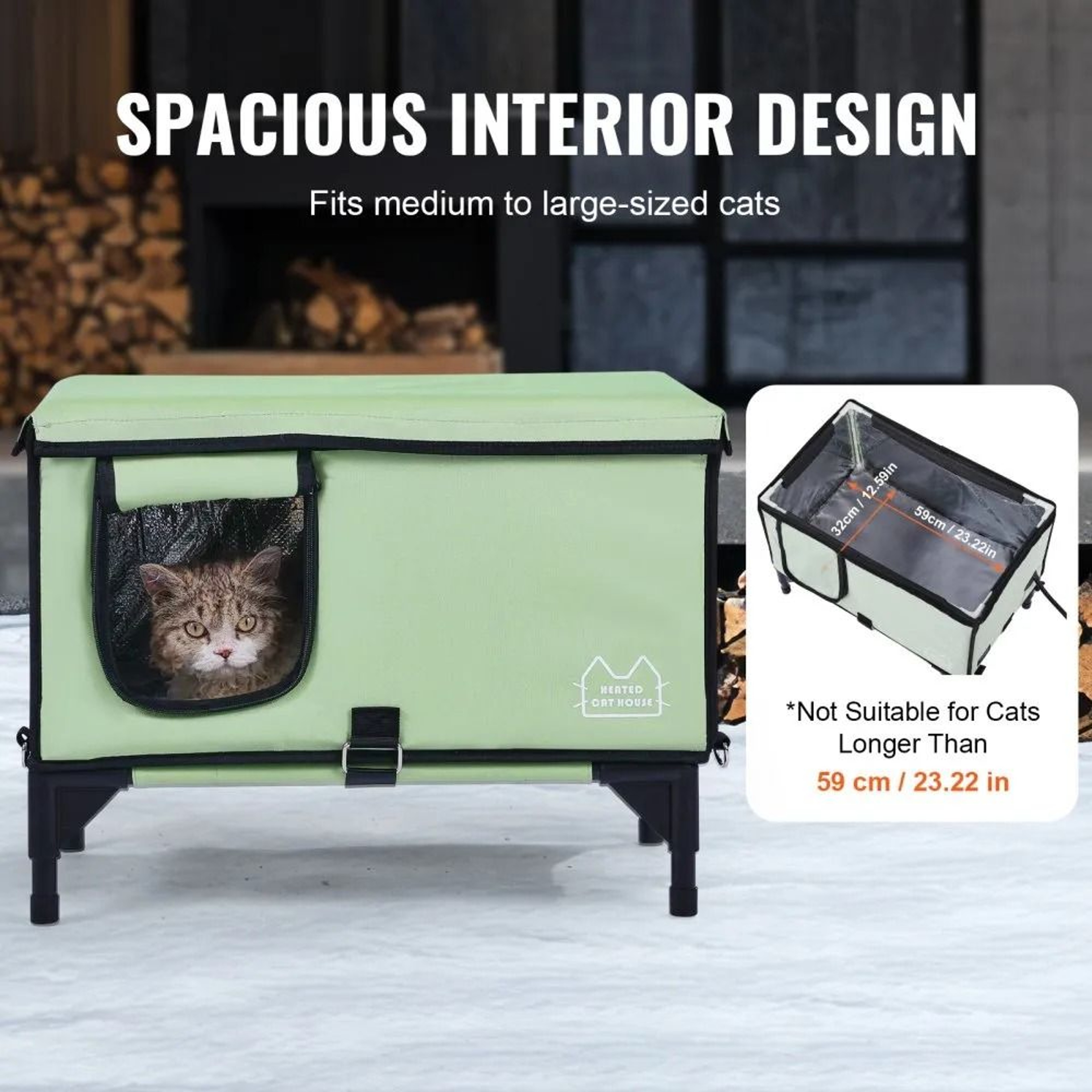 Elevated Heated Cat House With Adjustable Temperature Timer And Waterproof Oxford Cloth 1