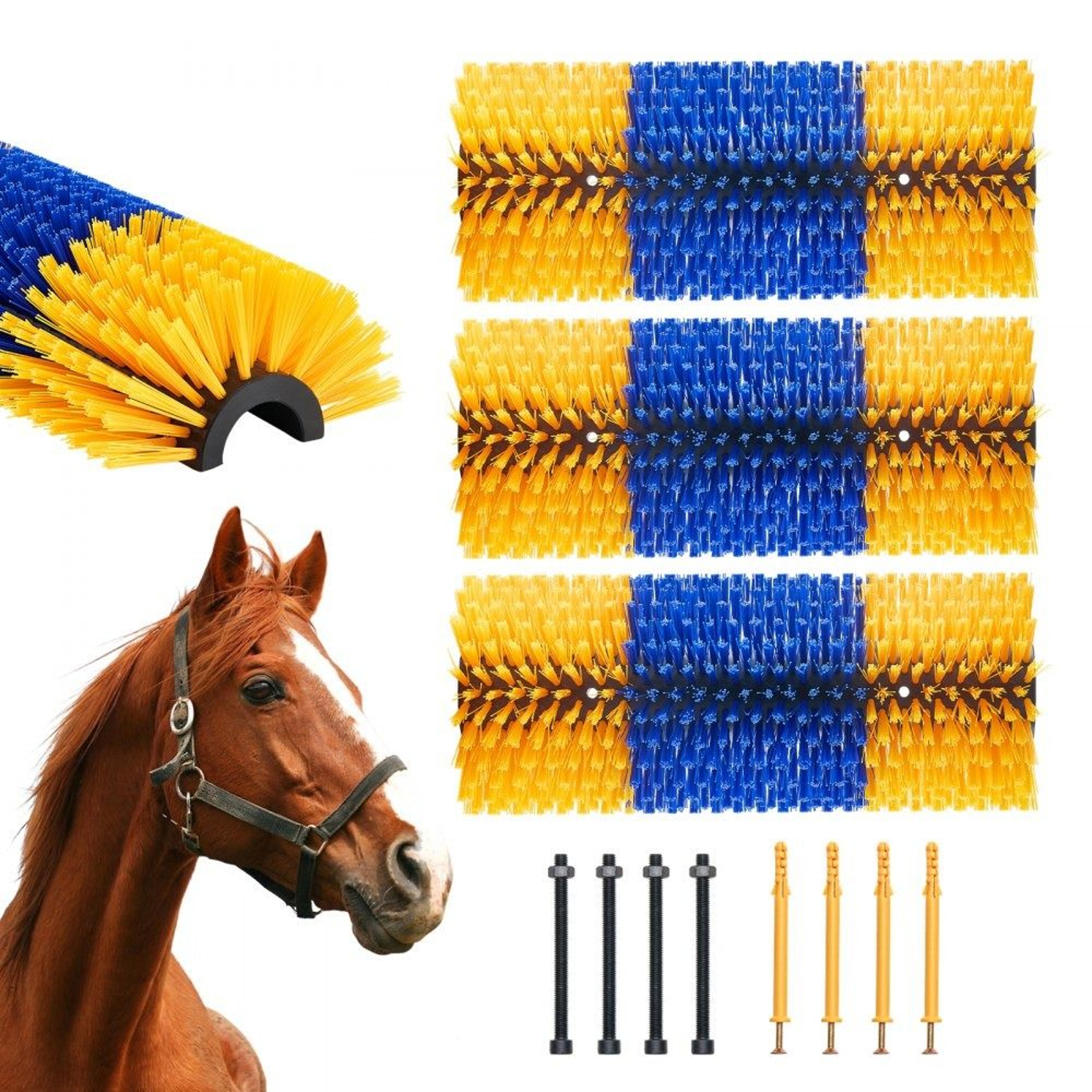 3 Piece Livestock Scratching Brush With Reinforced Bristles And Mounting Screws 0