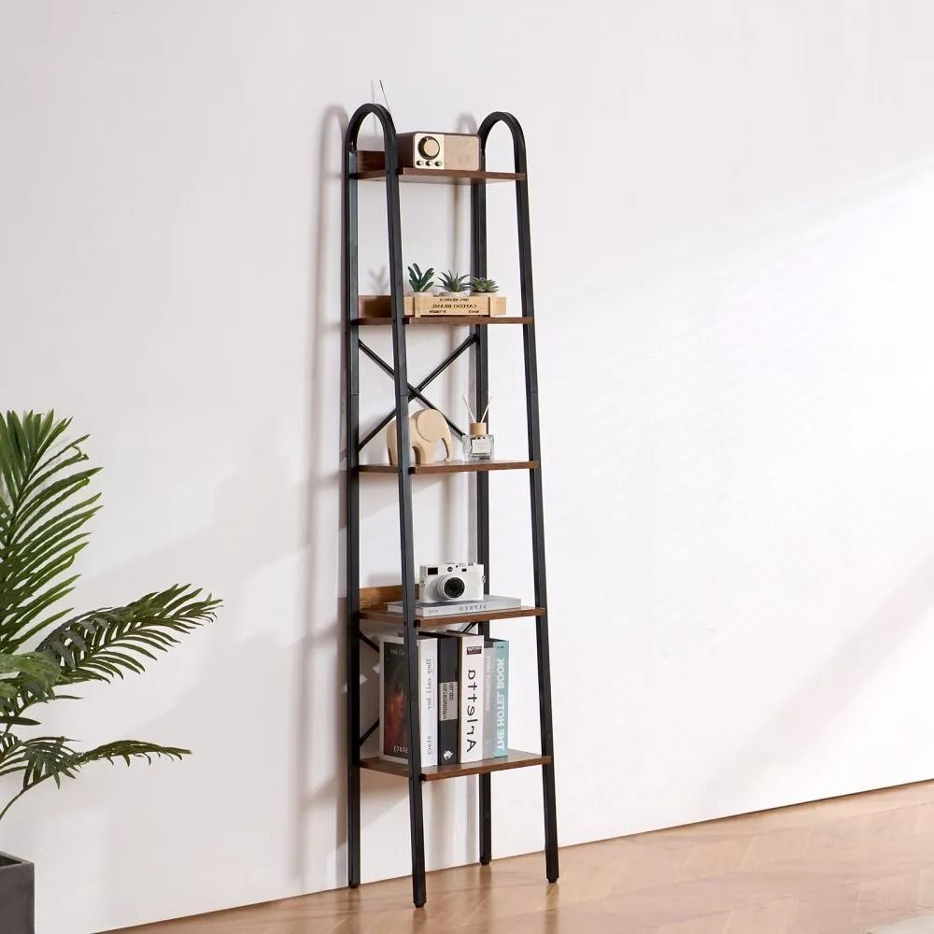 5Tier Metal Bookshelf Tall Narrow Industrial Storage Bookcase With Open Shelves 7