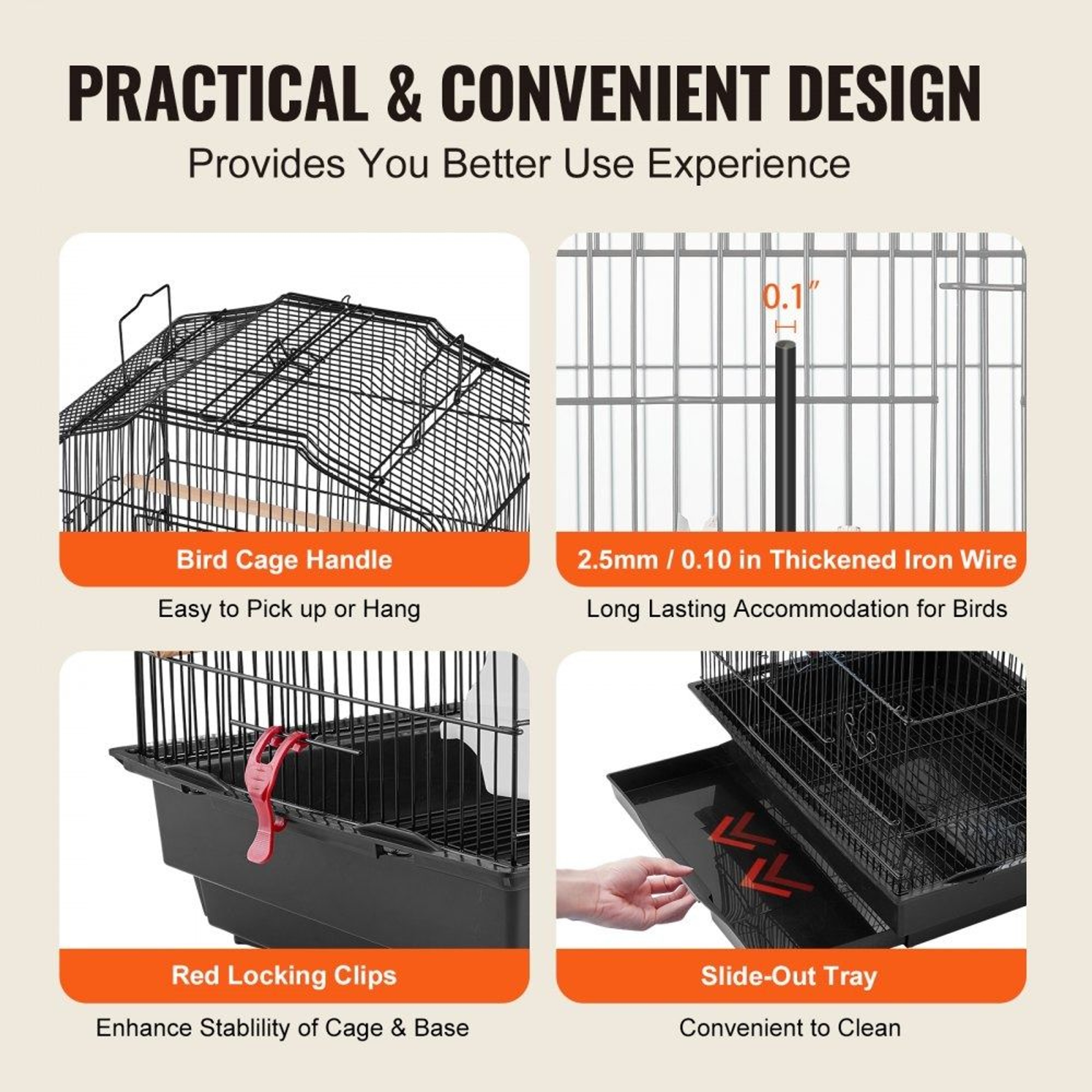 41 Inch Open Top Bird Cage With Feeders Perches And Swing 5