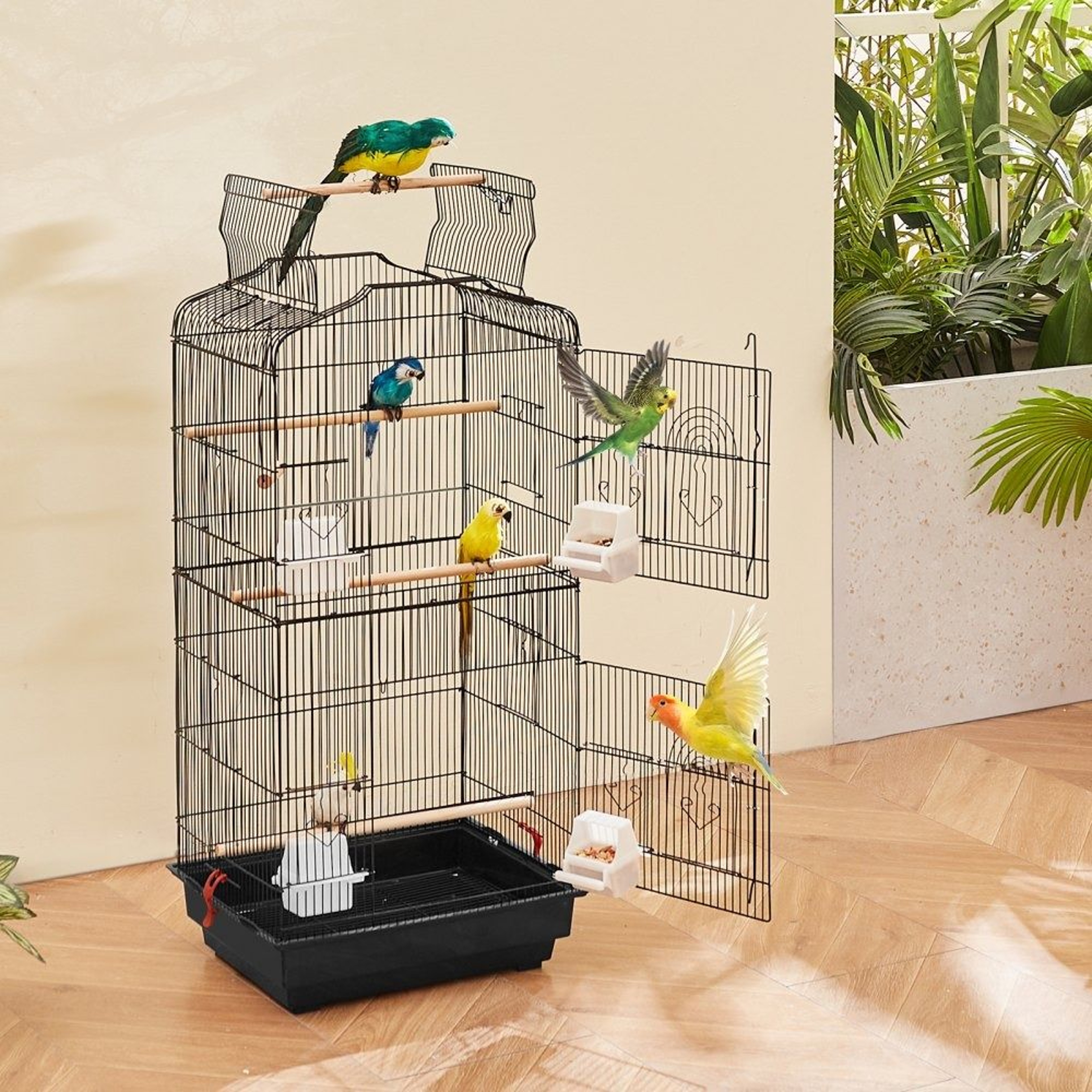 41 Inch Open Top Bird Cage With Feeders Perches And Swing 6