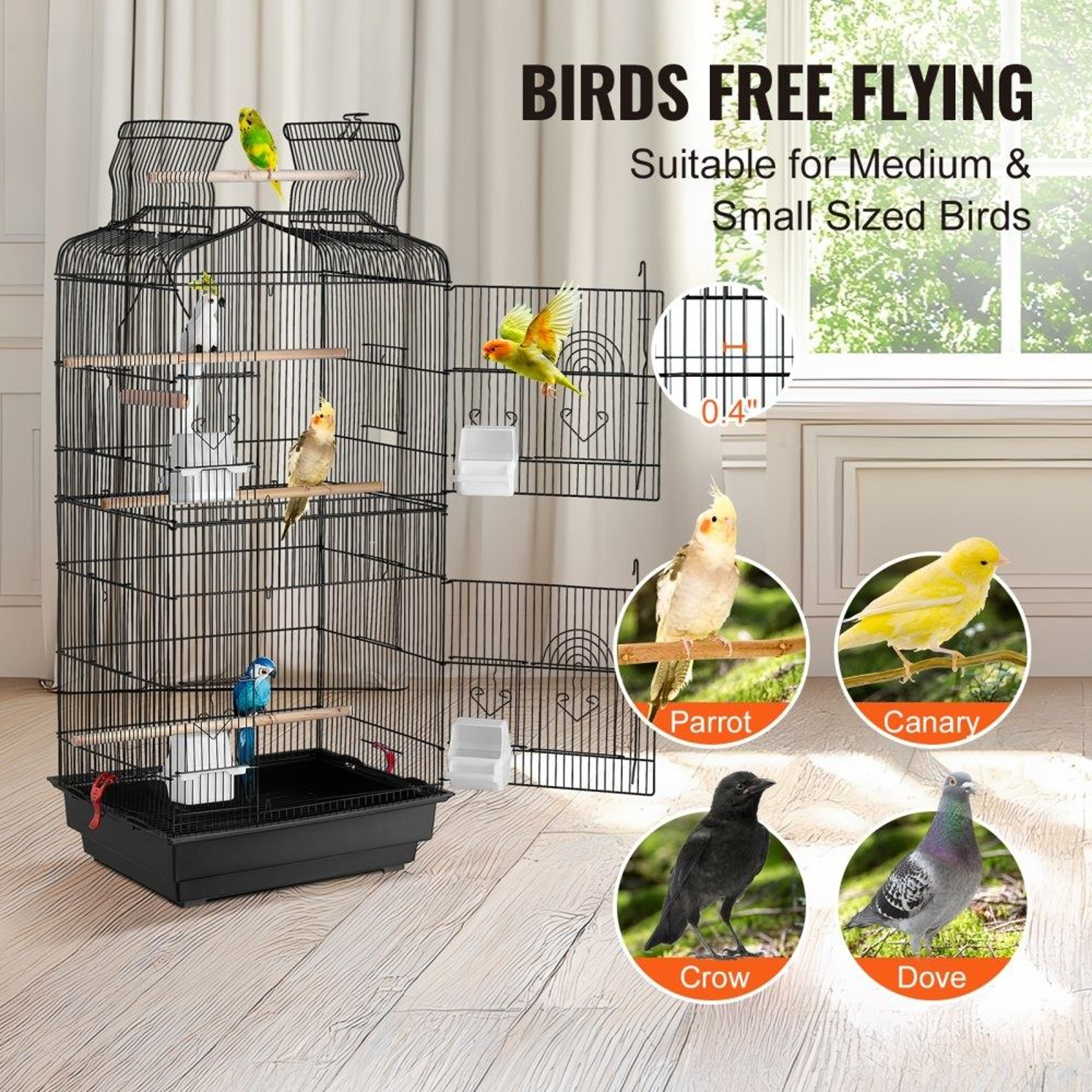 41 Inch Open Top Bird Cage With Feeders Perches And Swing 2