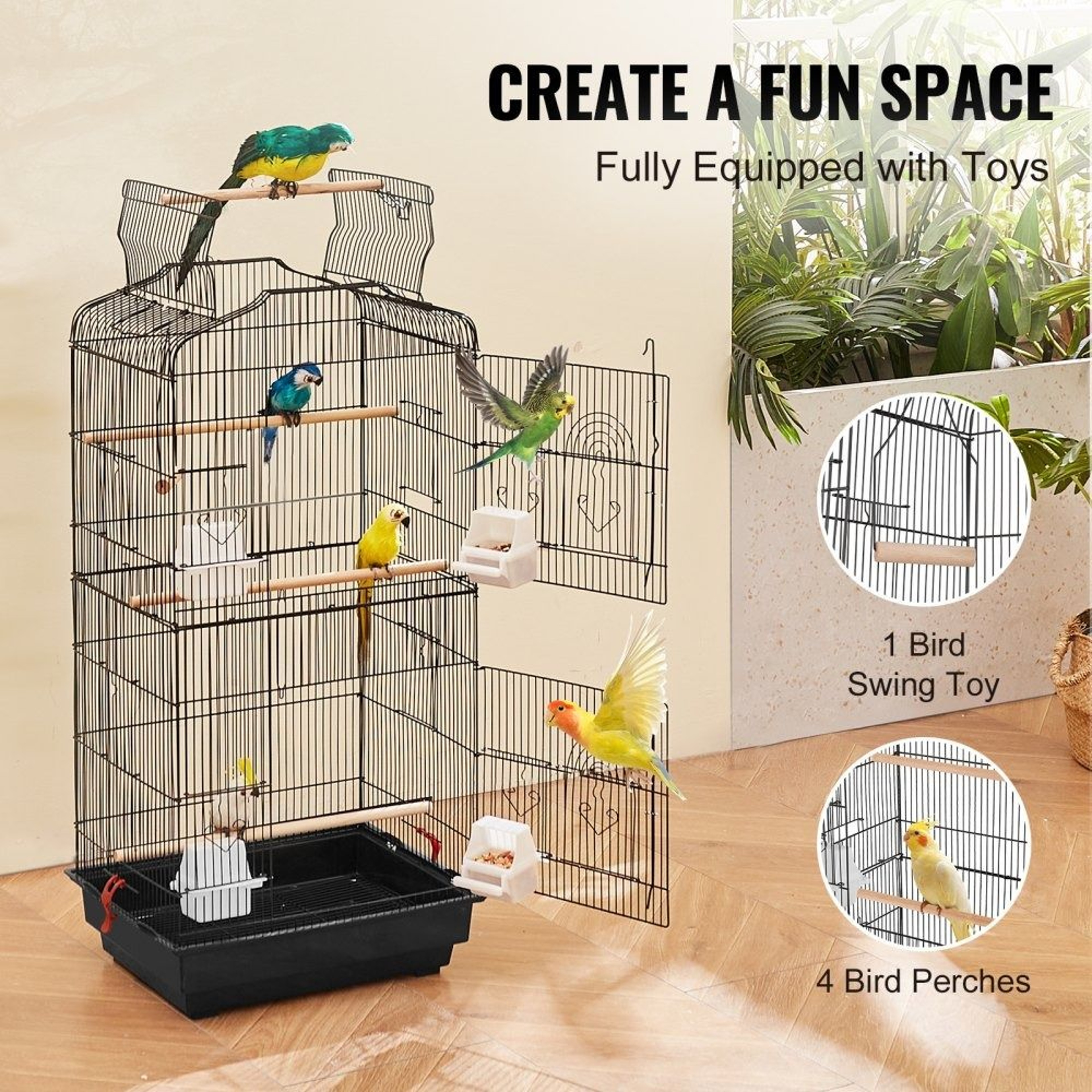 41 Inch Open Top Bird Cage With Feeders Perches And Swing 3