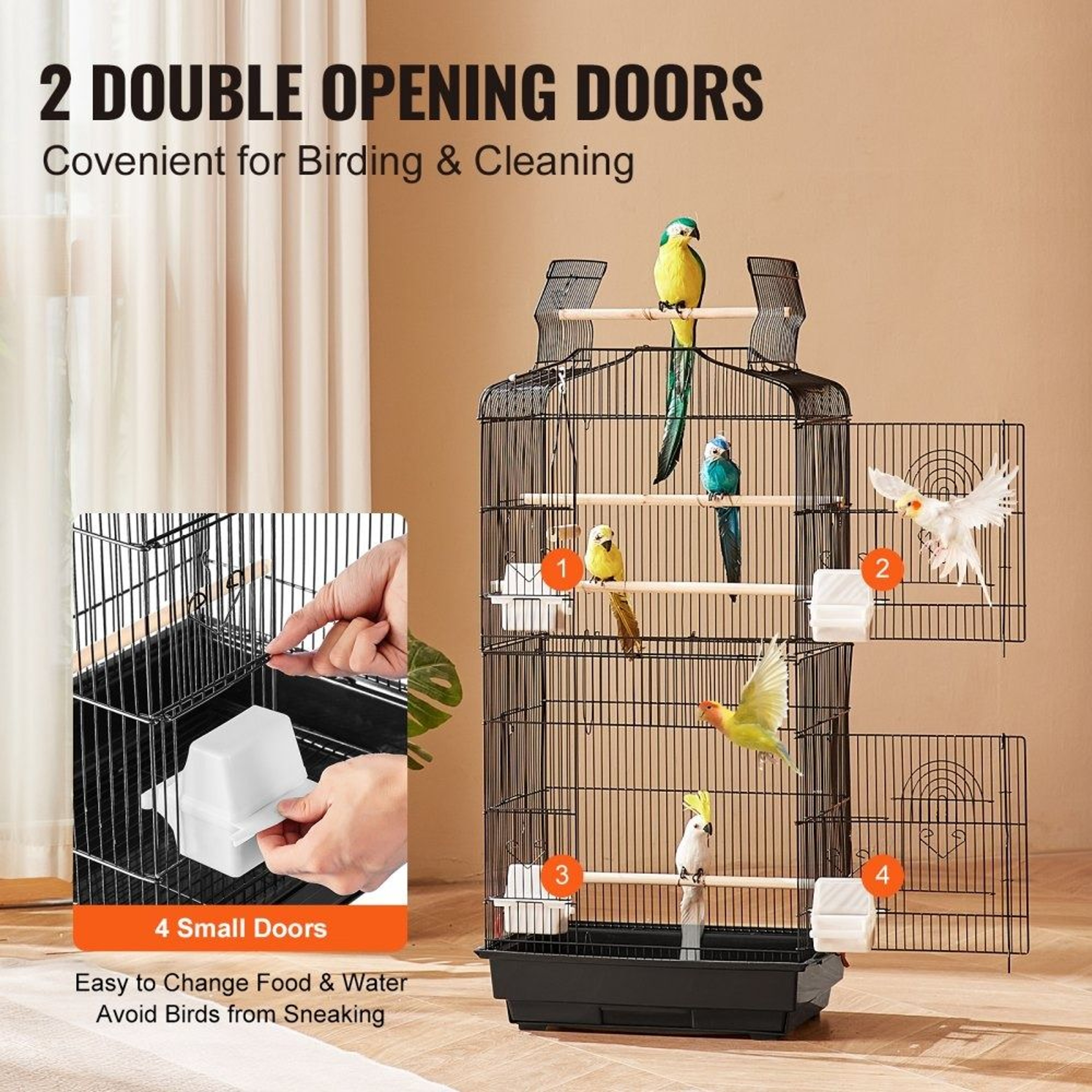 41 Inch Open Top Bird Cage With Feeders Perches And Swing 1
