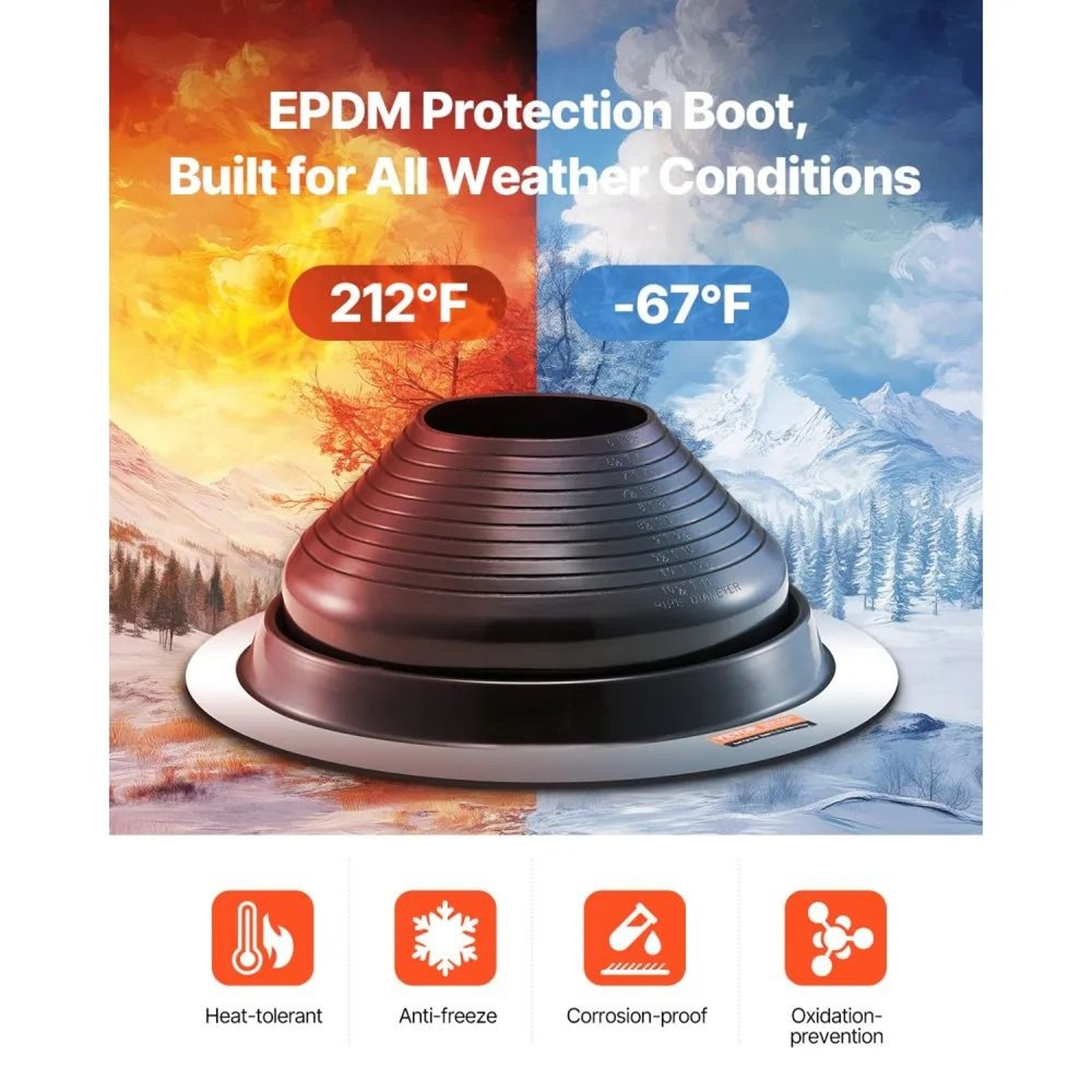 EPDM Roof Pipe Flashing Boots For 6 To 11 Inch Pipes With Flexible Aluminum Base 1