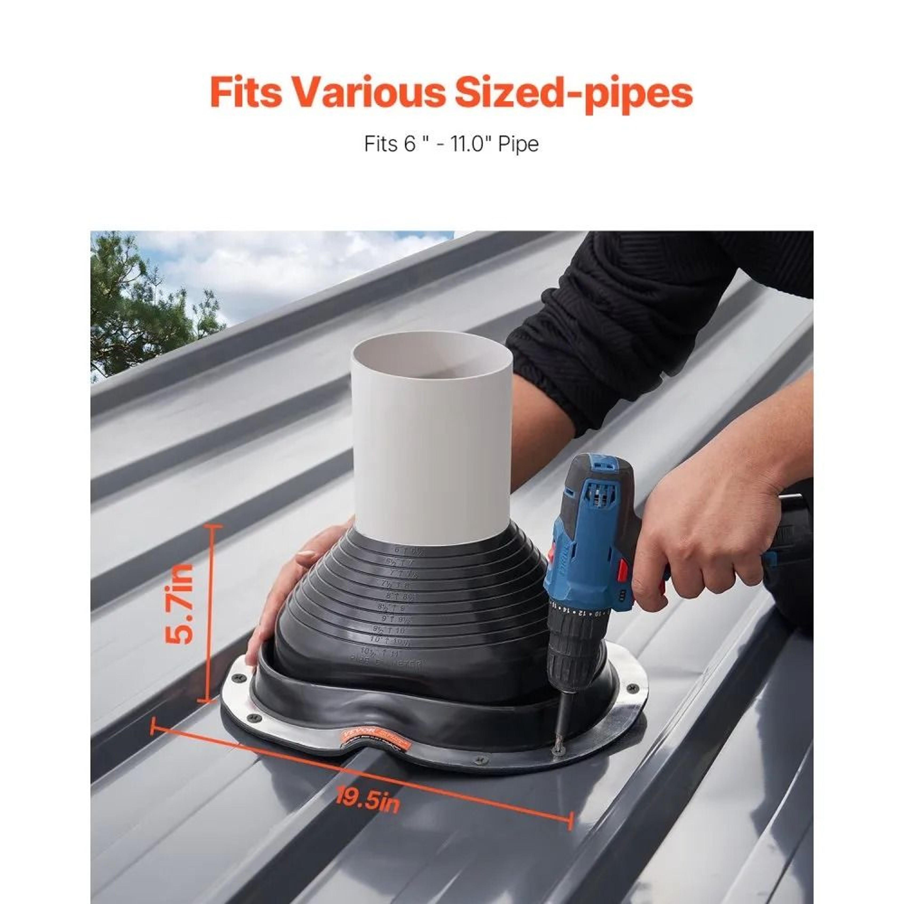EPDM Roof Pipe Flashing Boots For 6 To 11 Inch Pipes With Flexible Aluminum Base 2