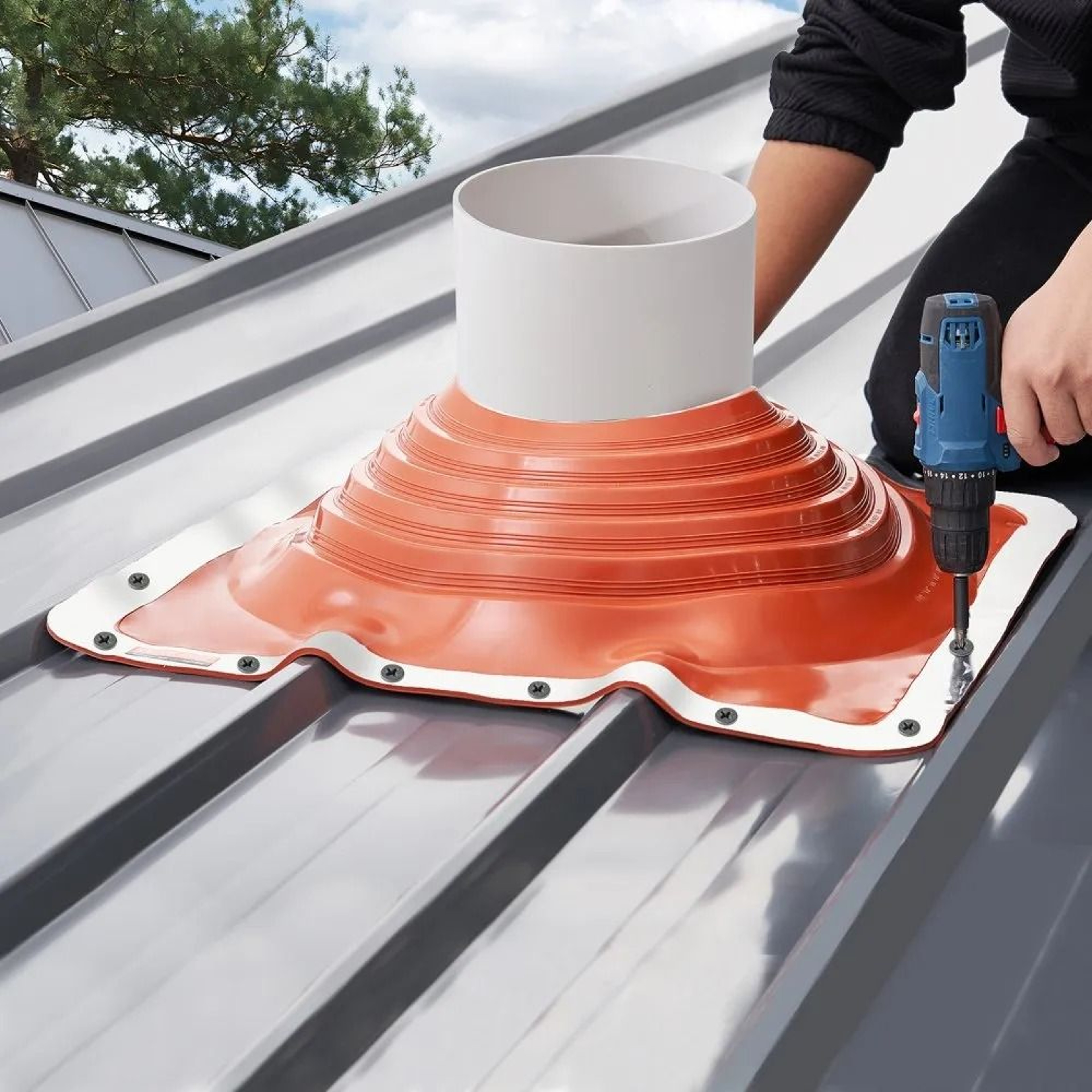 Silicone Roof Pipe Flashing Boot For 10 To 18 Inch Pipes With Flexible Aluminum Base 4
