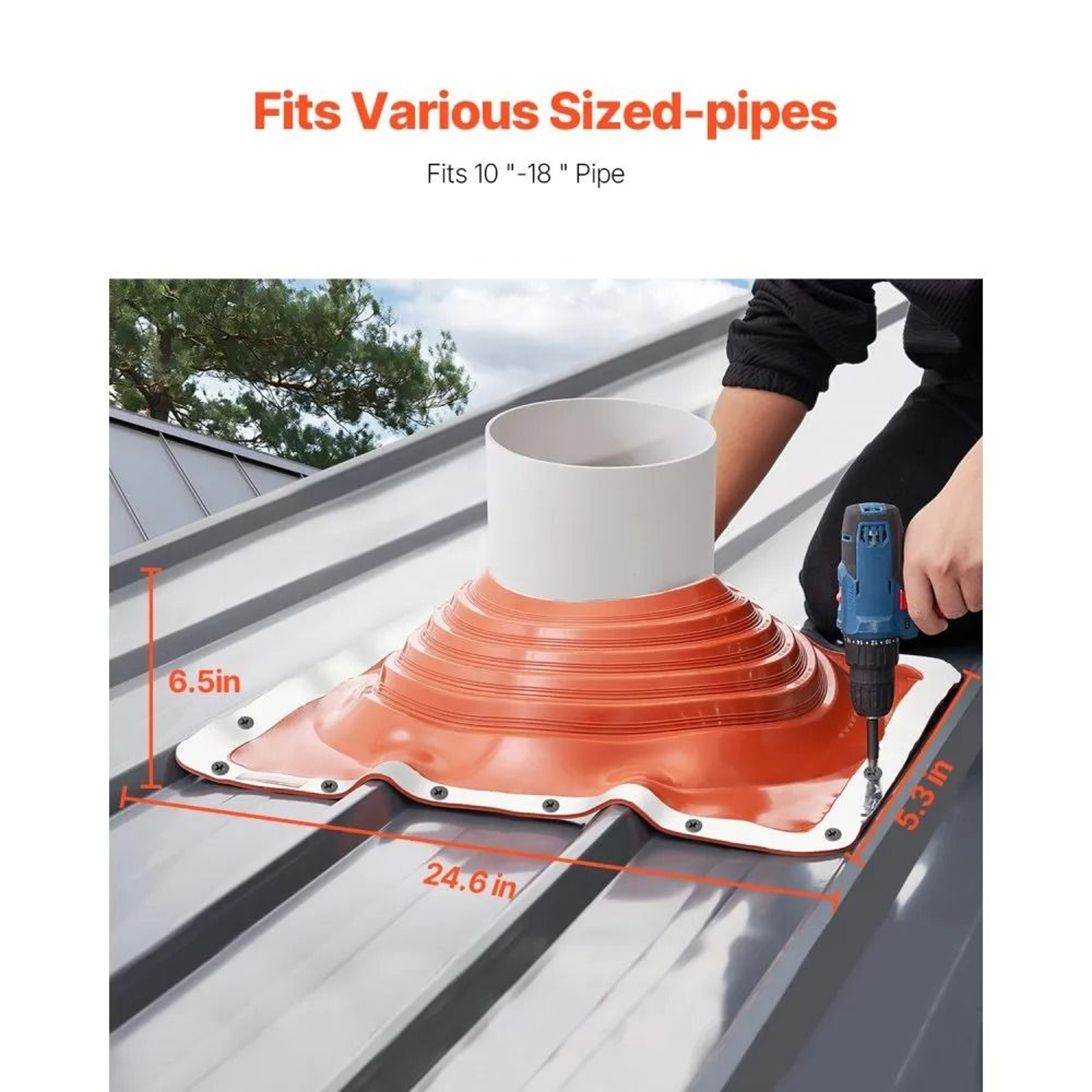Silicone Roof Pipe Flashing Boot For 10 To 18 Inch Pipes With Flexible Aluminum Base 3