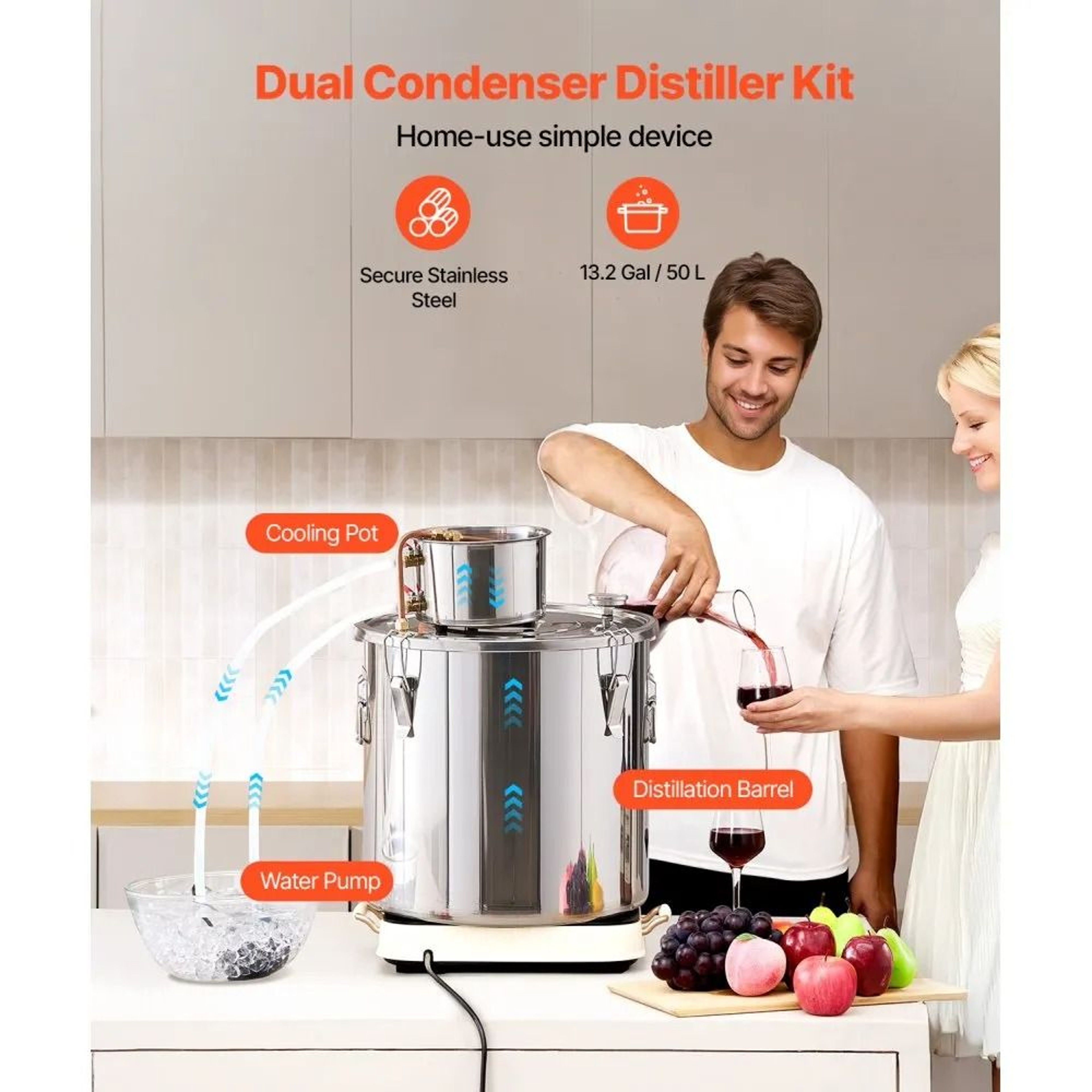 132 Gallon Stainless Steel Alcohol Still With Copper Coil Thermometer And Cooling Pump 3