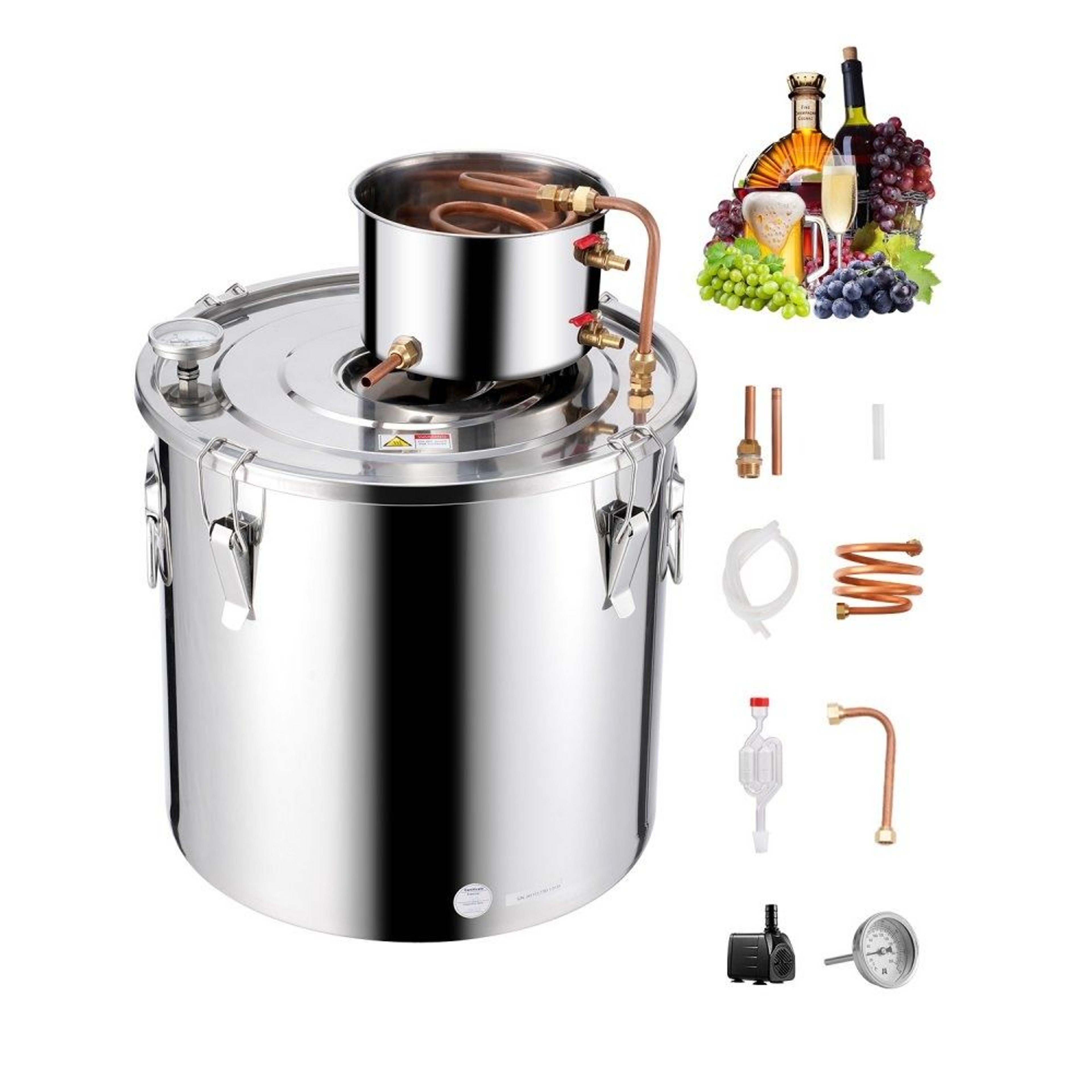 132 Gallon Stainless Steel Alcohol Still With Copper Coil Thermometer And Cooling Pump 0