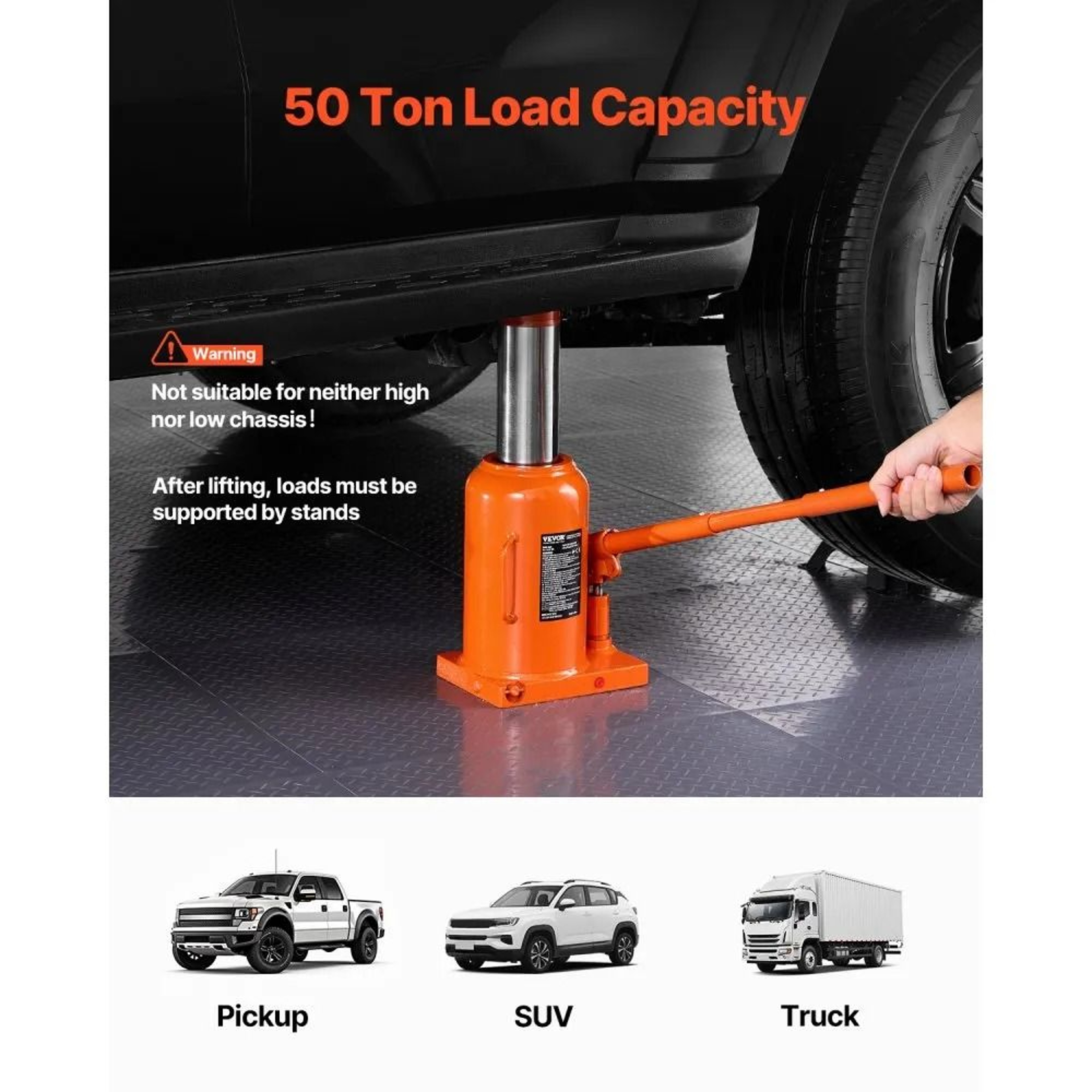 50 Ton Hydraulic Bottle Jack With 11 To 1732 Inch Lifting Range 1