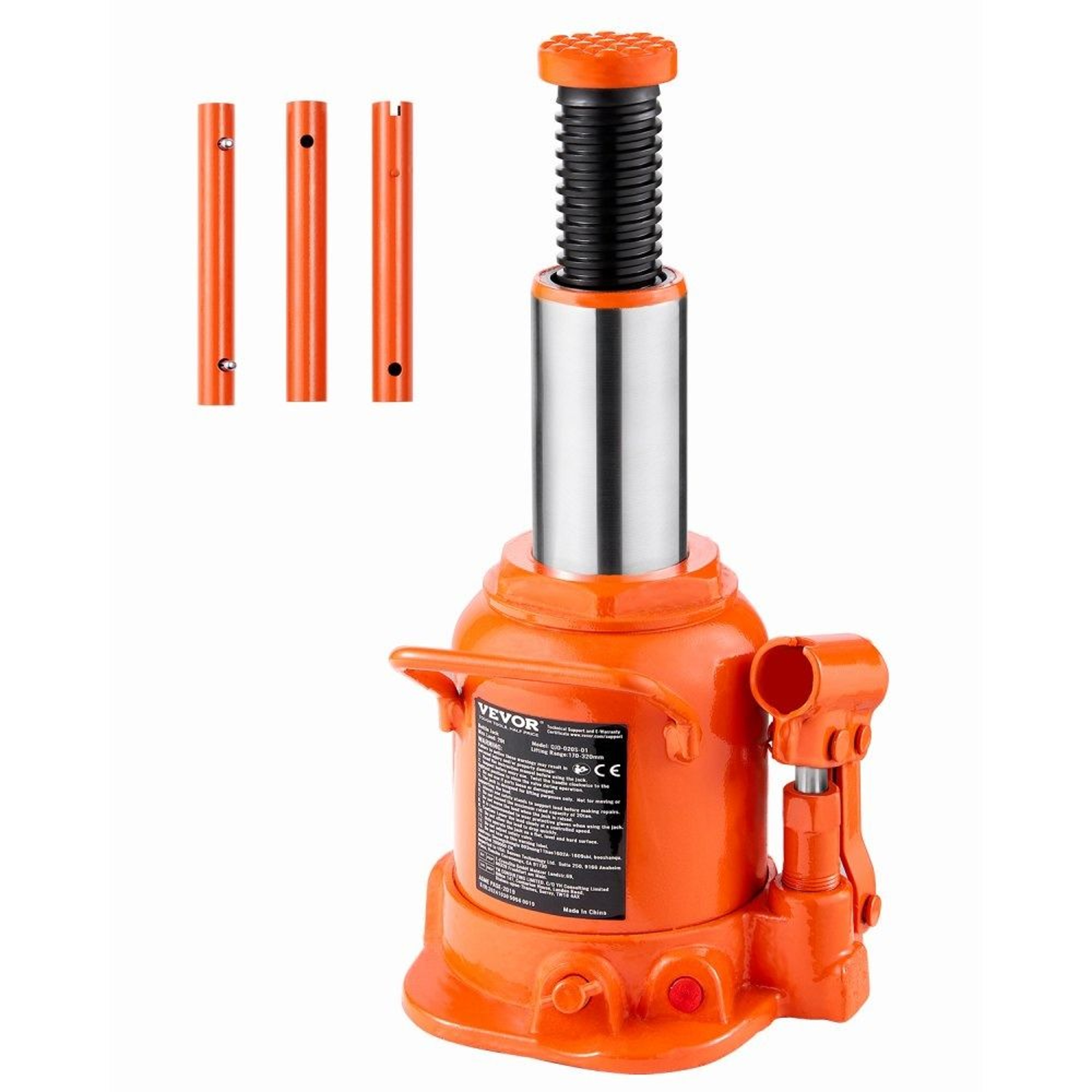 20 Ton Hydraulic Bottle Jack With Adjustable Lift And 3Section Handle 0