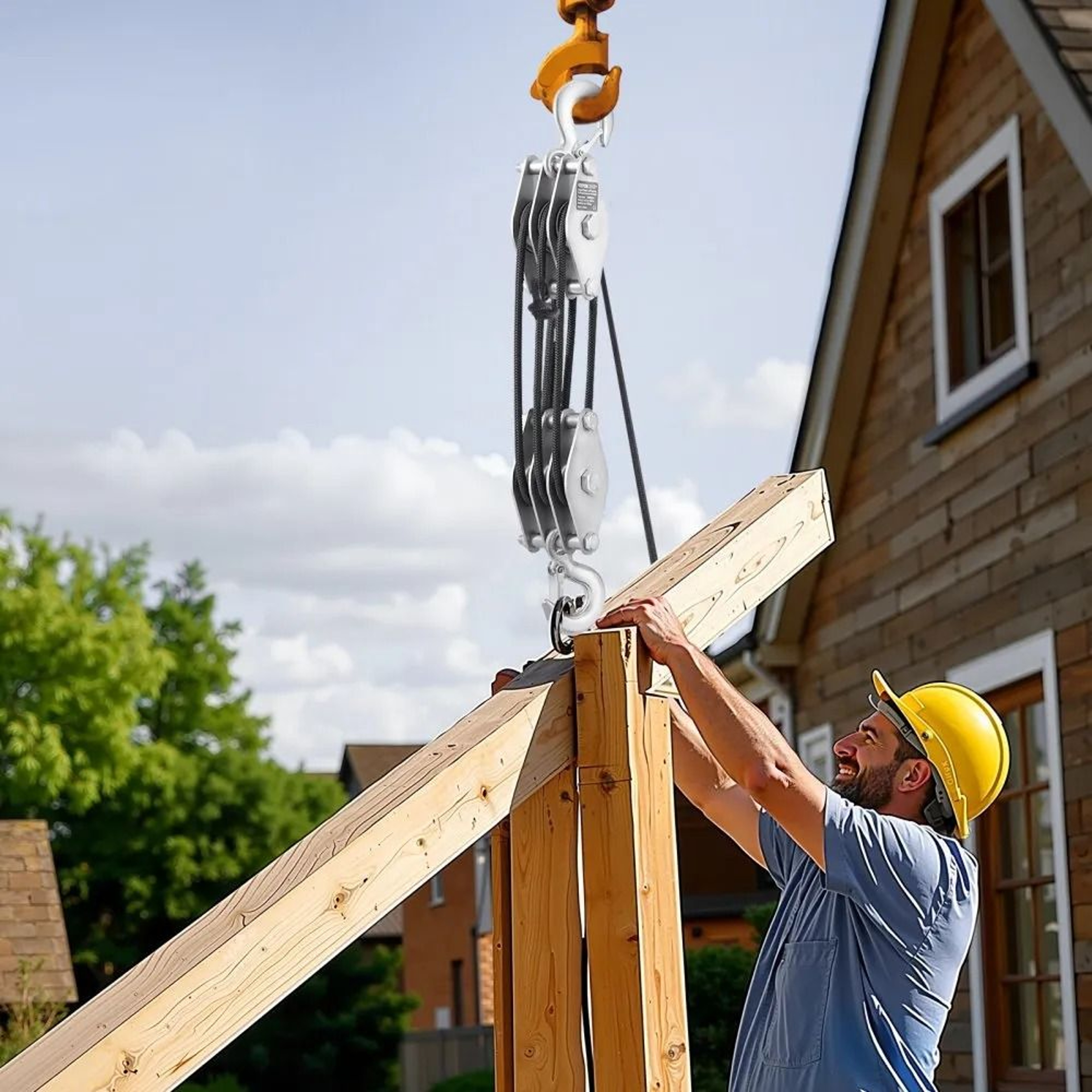 Heavy Duty Rope Pulley Hoist With 100 FT Rope And 5 To 1 Lifting Power 3