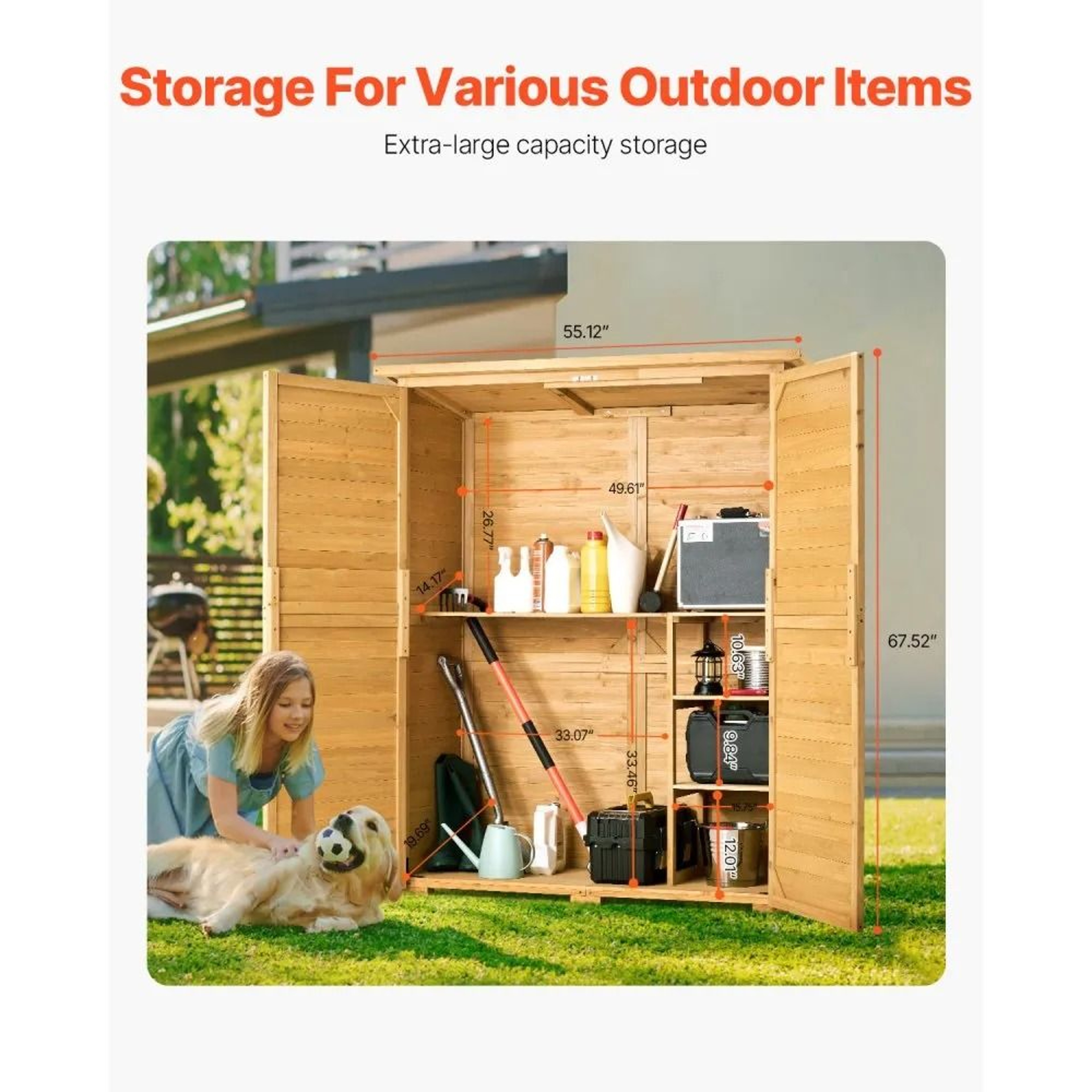 Outdoor Cedar Wood Storage Shed With 4 Shelves And Waterproof Sloped Roof 2
