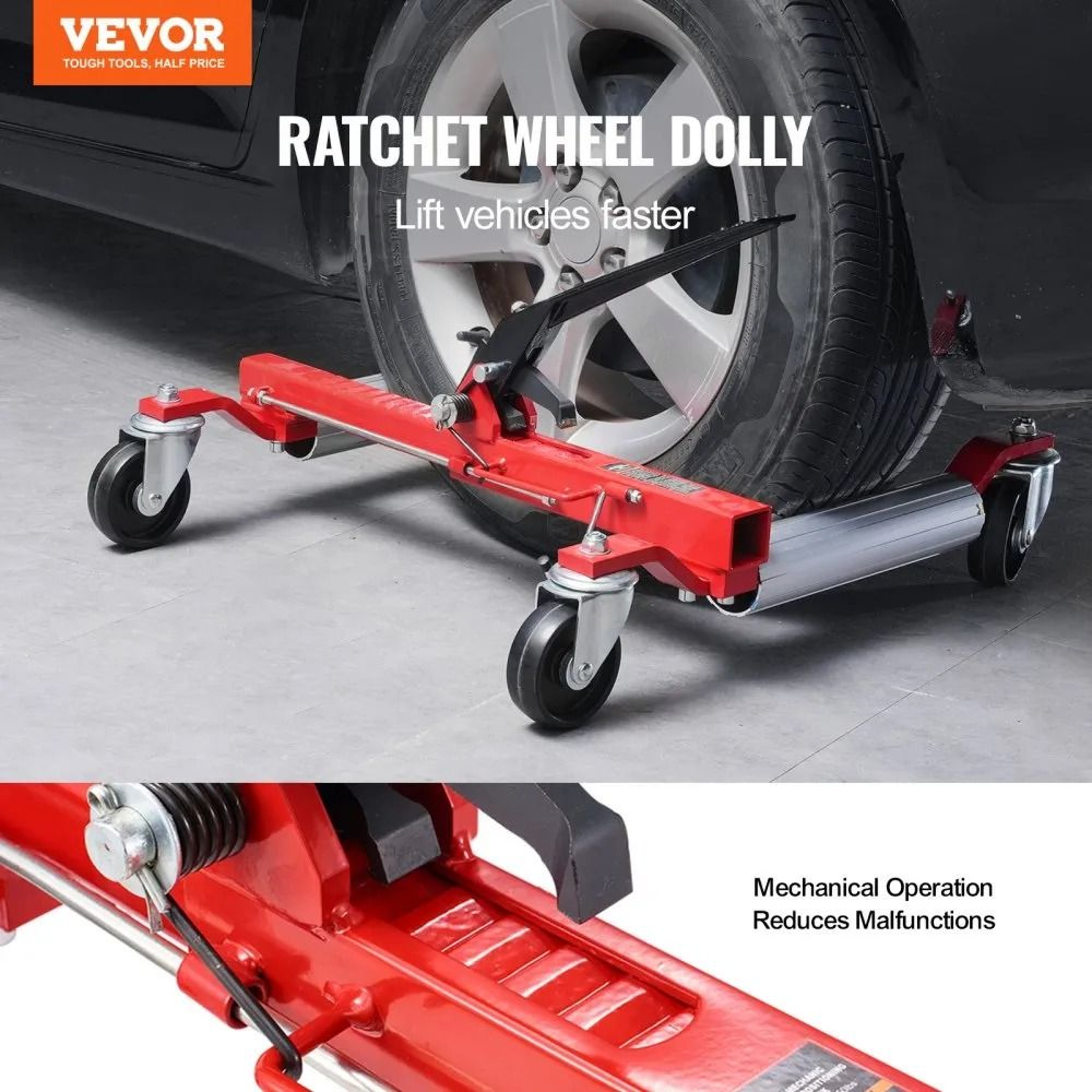 Heavy Duty 1500 Lb Wheel Dolly With Foot Operated Ratchet Lift And 4 Inch Casters 2
