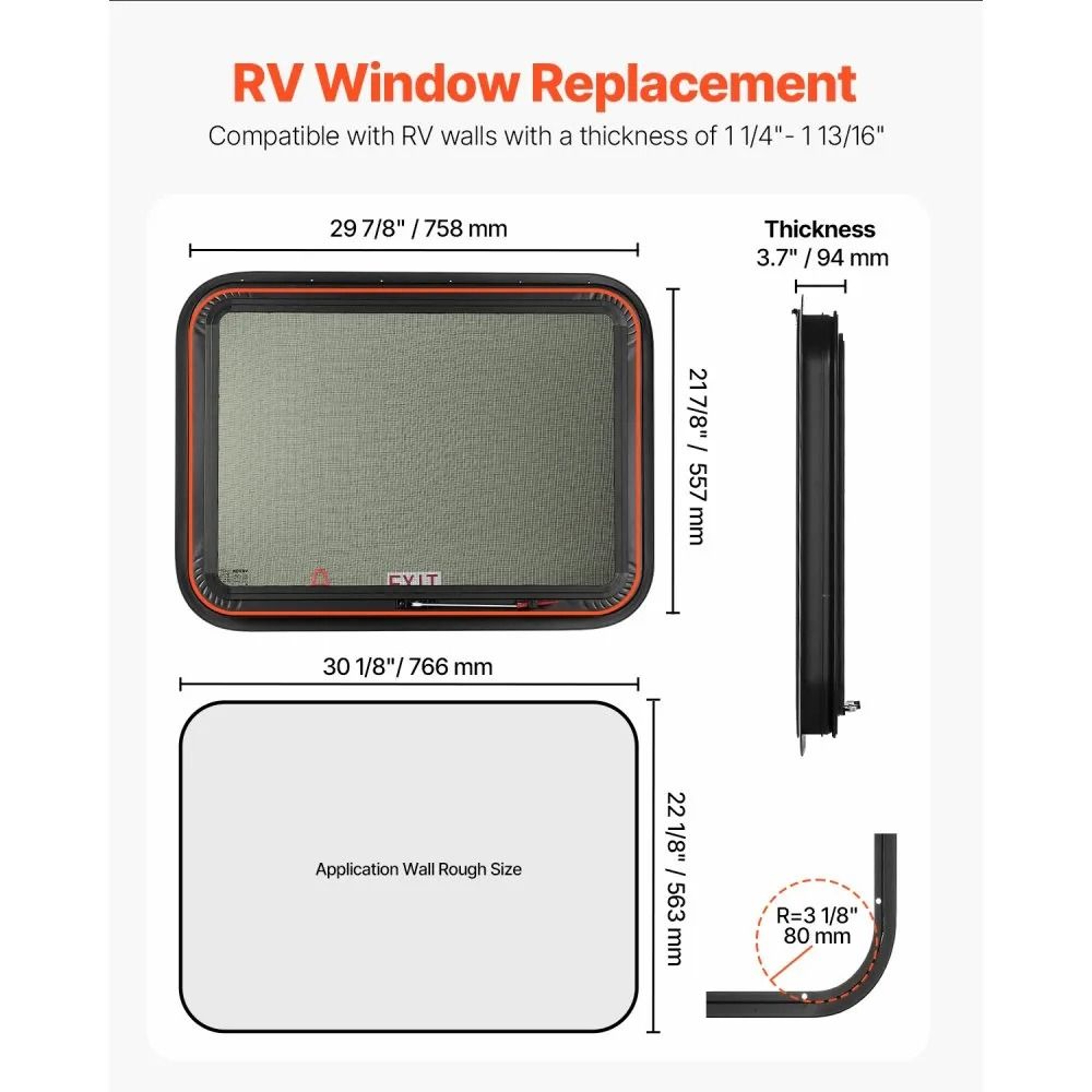 30 X 22 Inch Tinted RV Exit Window With Screen And Aluminum Frame 3
