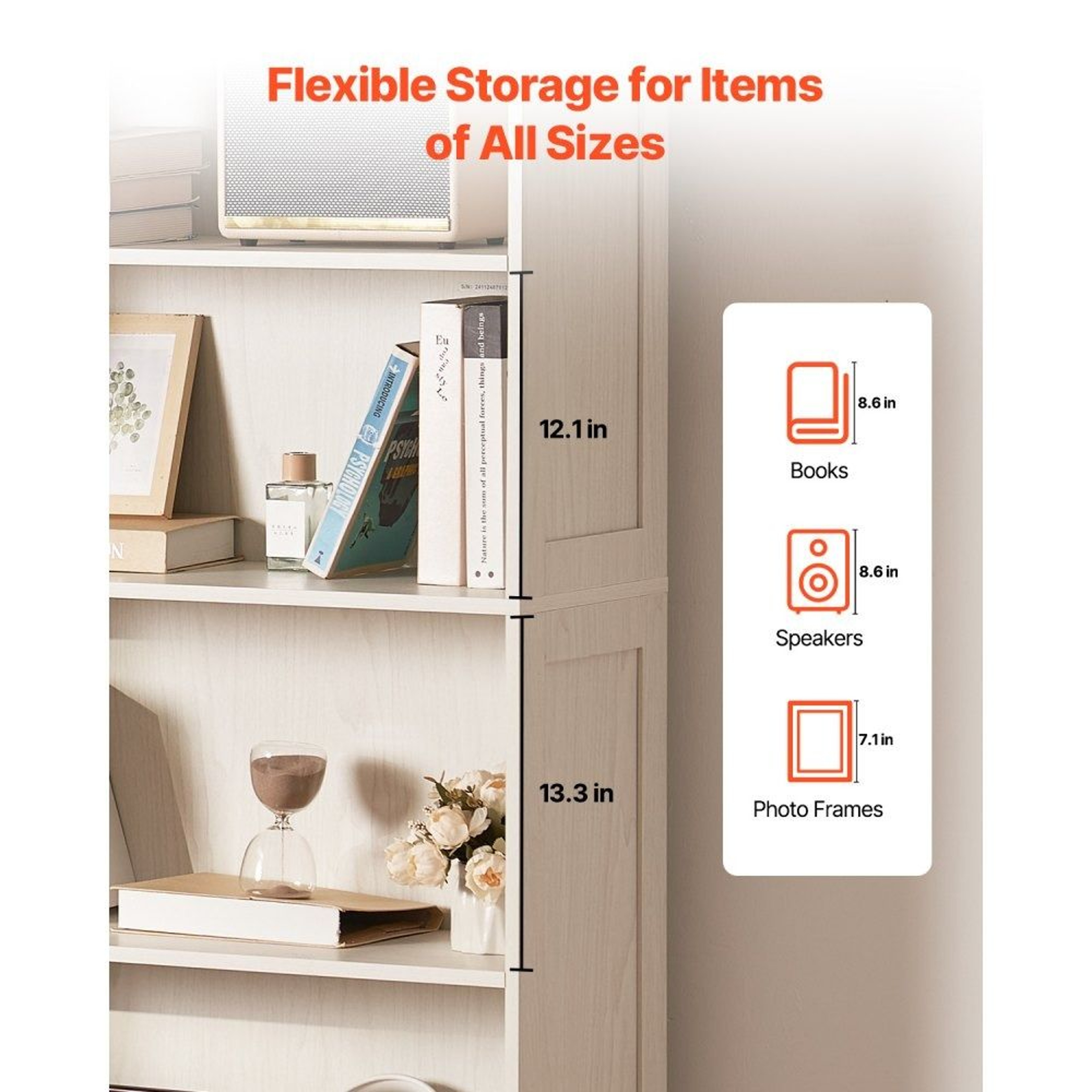 5 Tier Wide Wooden Open Bookshelf Freestanding Tall Display Organizer White 1