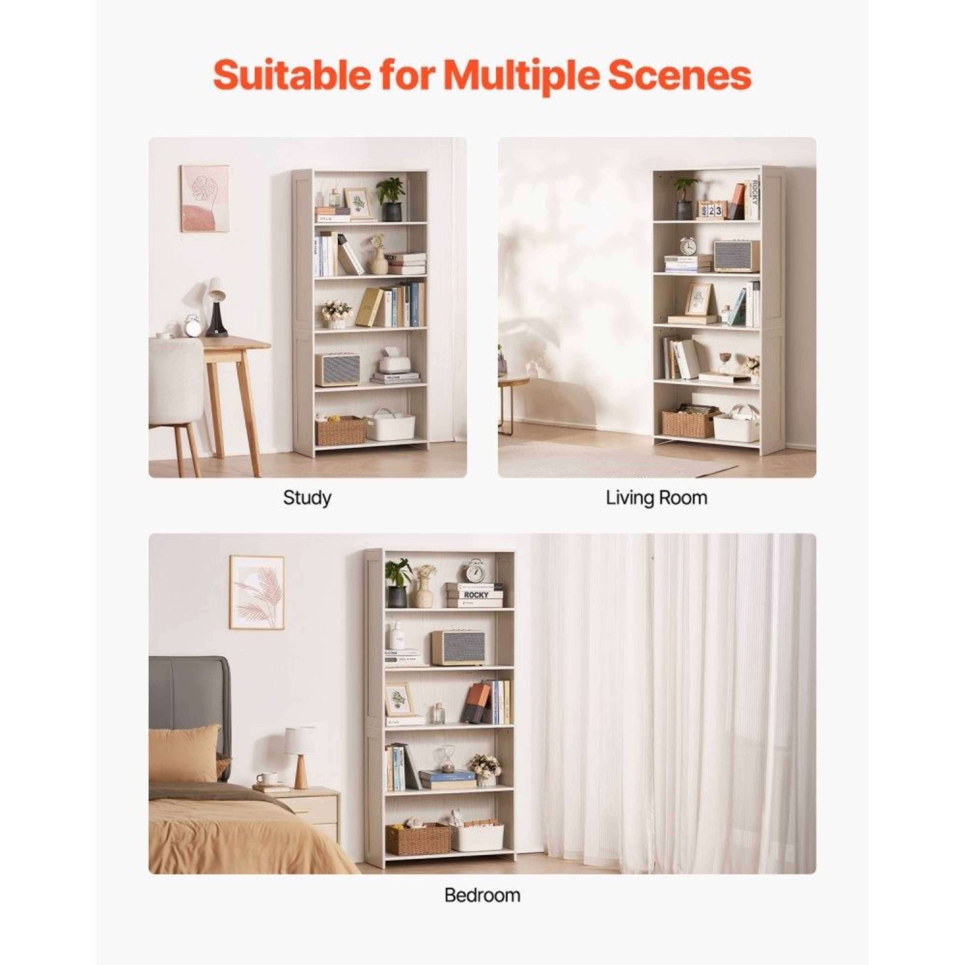 5 Tier Wide Wooden Open Bookshelf Freestanding Tall Display Organizer White 5