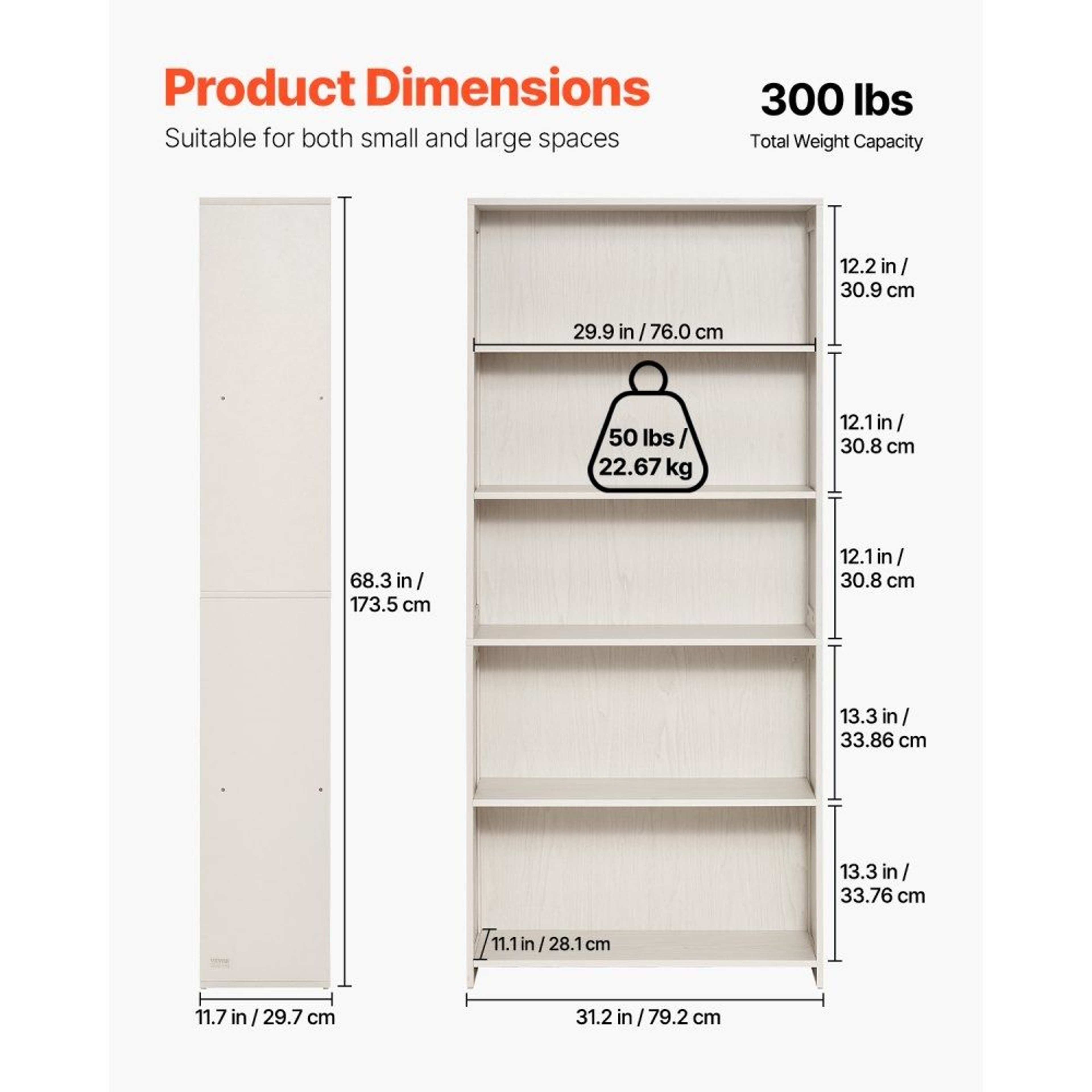 5 Tier Wide Wooden Open Bookshelf Freestanding Tall Display Organizer White 7