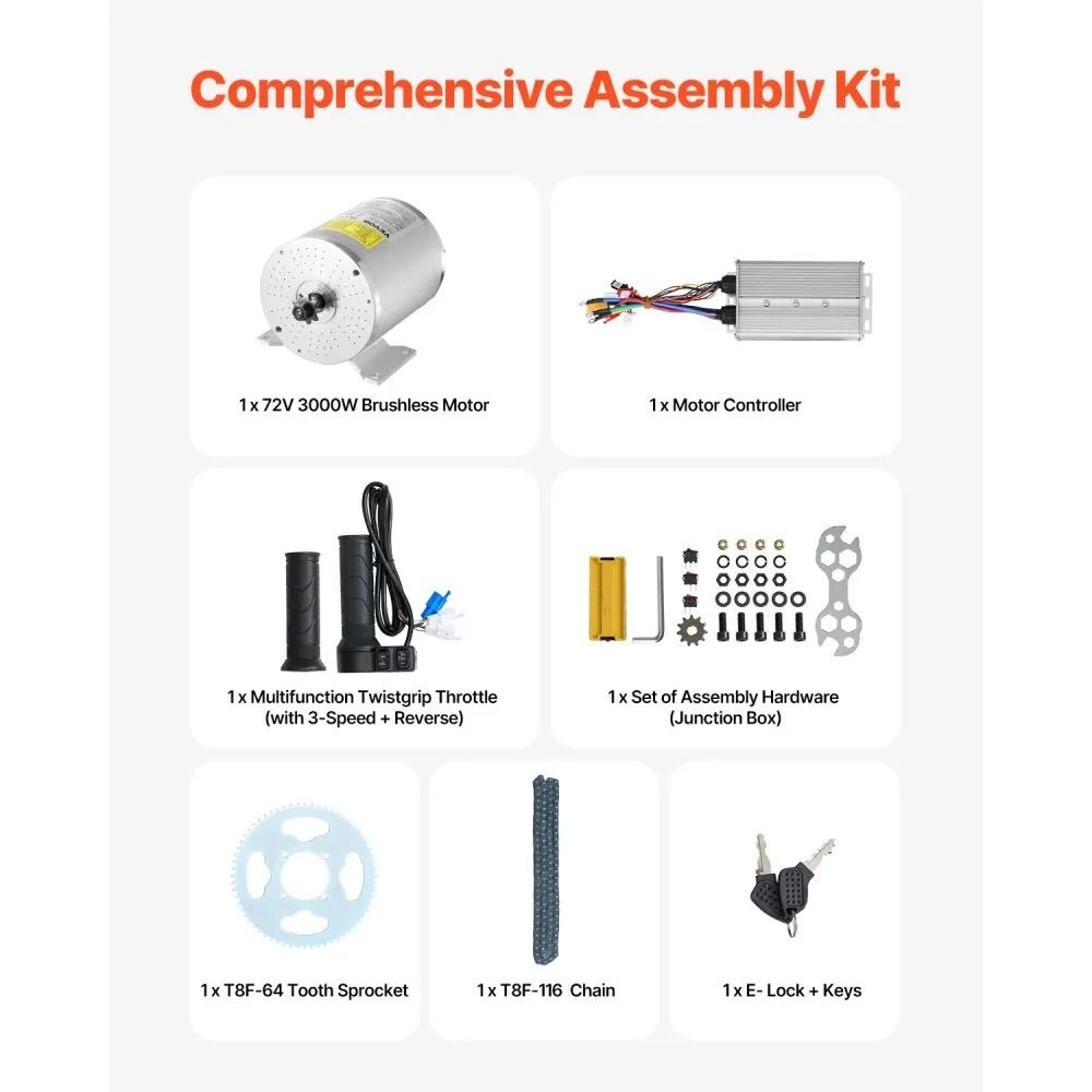 3000W 72V Electric Brushless DC Motor Kit With Controller And Throttle Grip 4