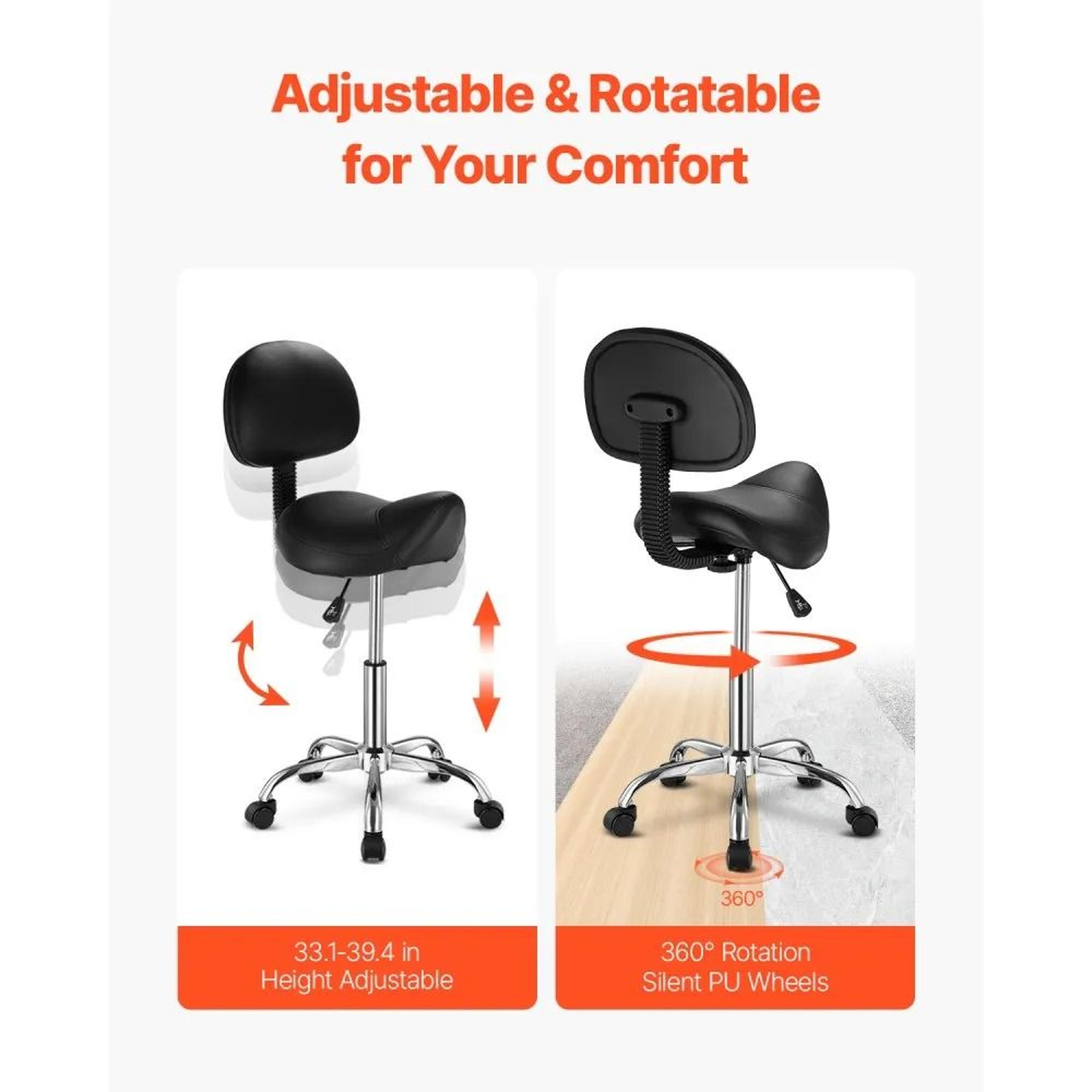 Ergonomic Adjustable Saddle Stool With Backrest And Rolling Wheels 4