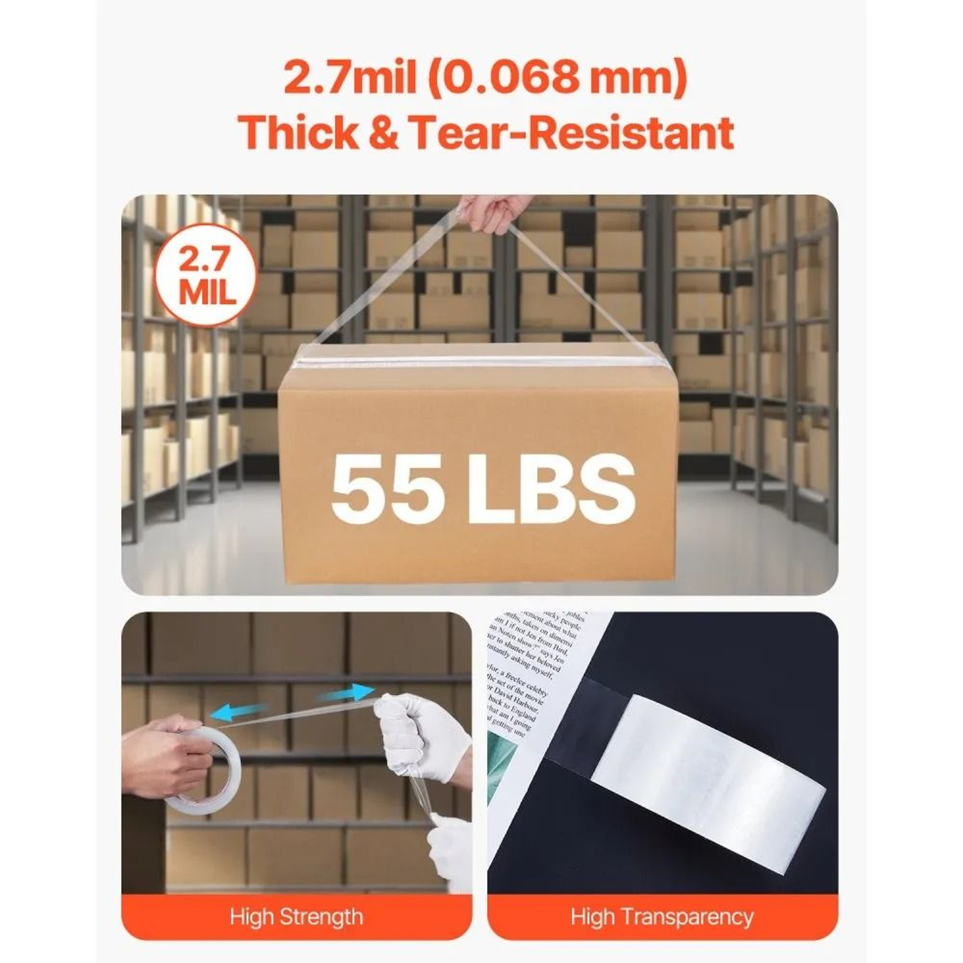 Heavy Duty Clear Packing Tape 188 Inch X 65 Yard 12 Rolls With 2 Dispensers 3