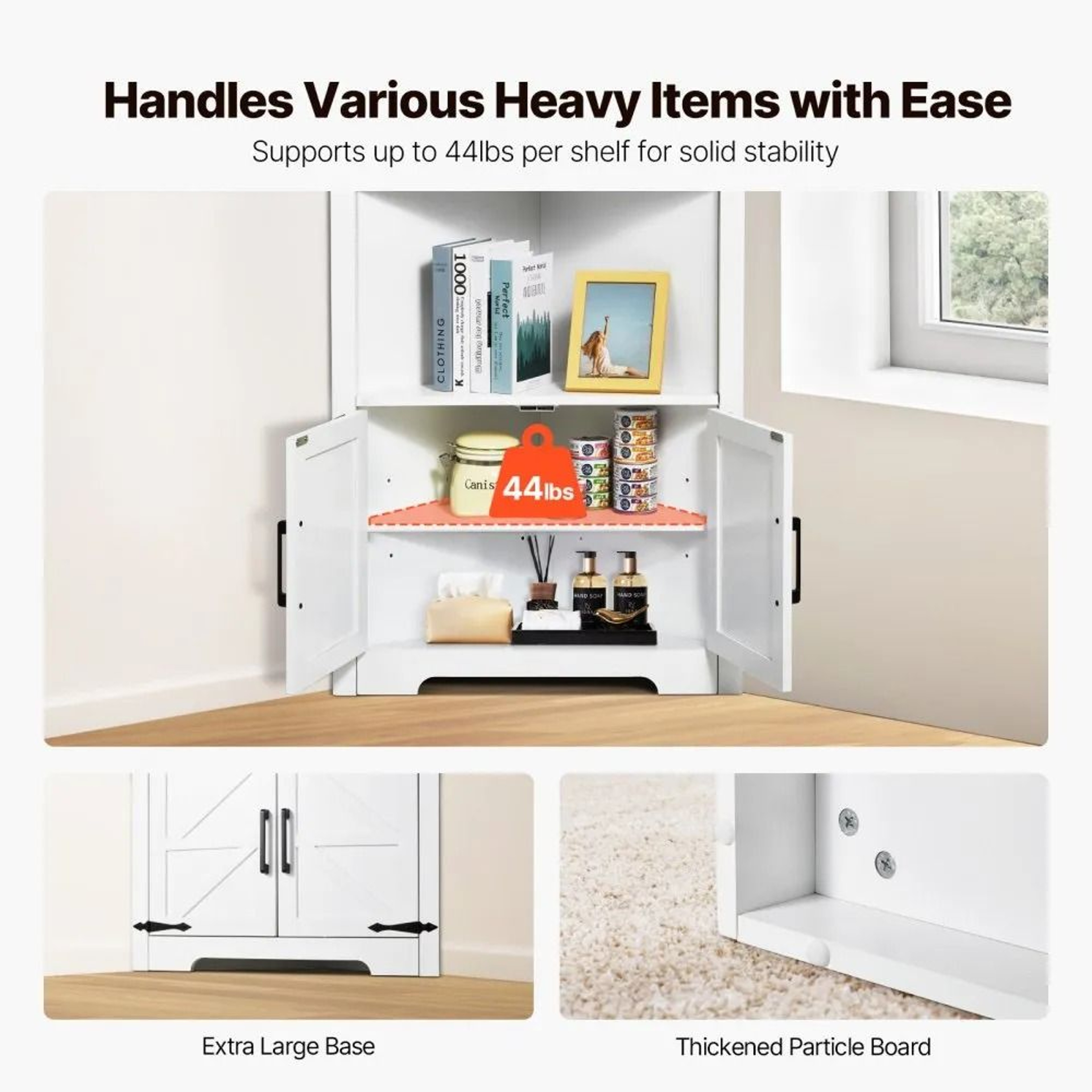 68 Tall 6 Tier Farmhouse Corner Storage Cabinet With 4 Doors And Adjustable Shelves White 1
