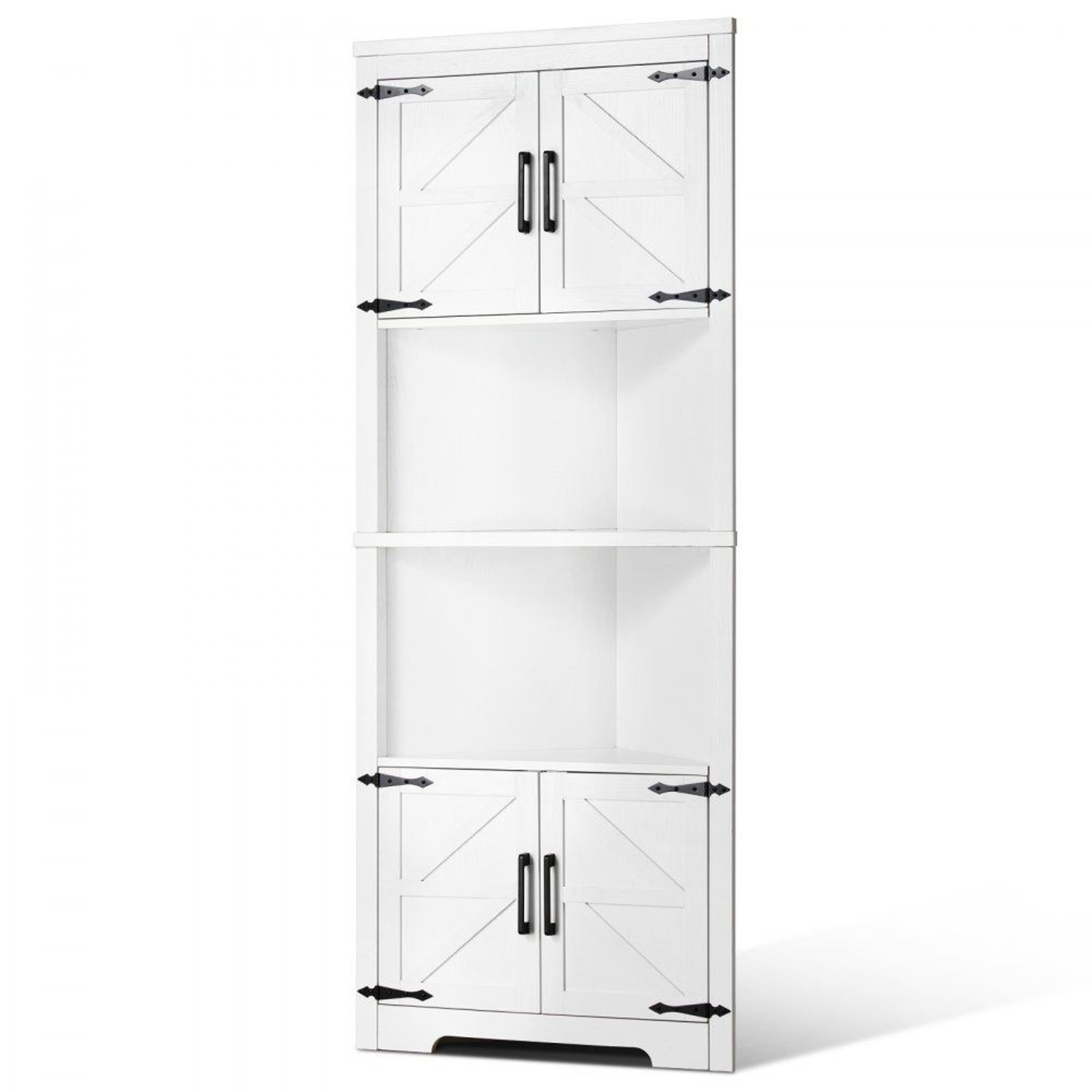 68 Tall 6 Tier Farmhouse Corner Storage Cabinet With 4 Doors And Adjustable Shelves White 0