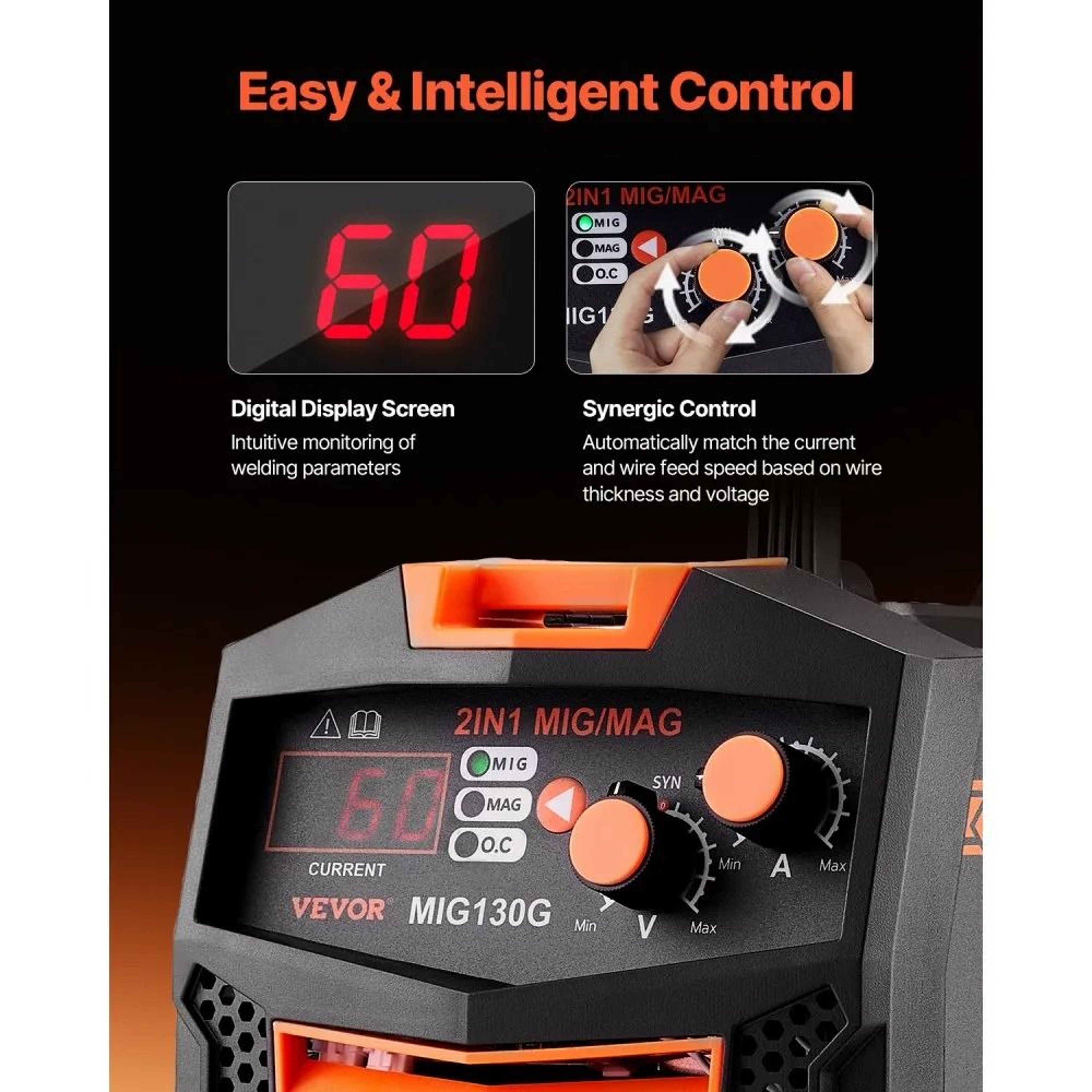 130A Synergic MIG Welder 110V Portable 2in1 Gas And Flux Core Welding Machine 1