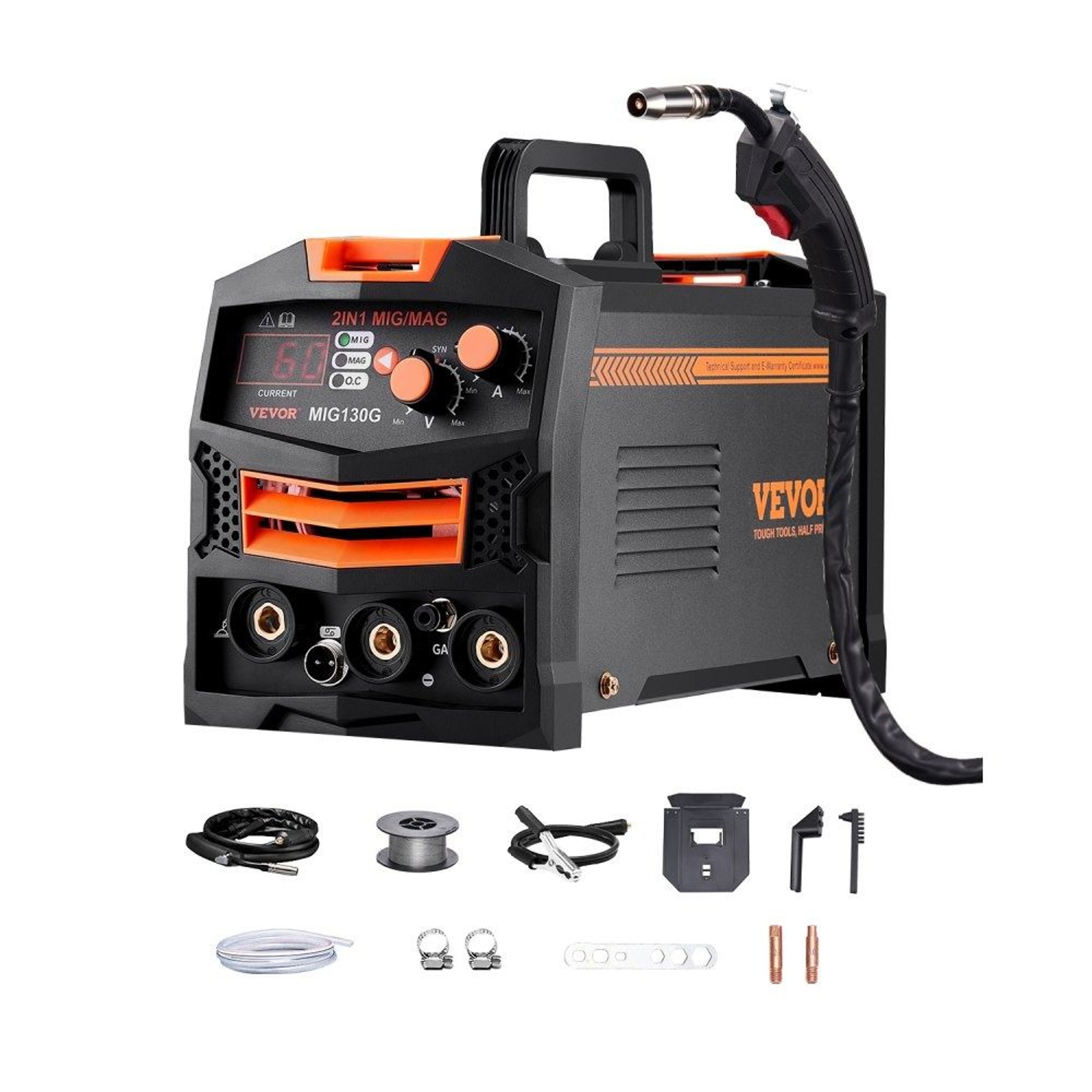 130A Synergic MIG Welder 110V Portable 2in1 Gas And Flux Core Welding Machine 0
