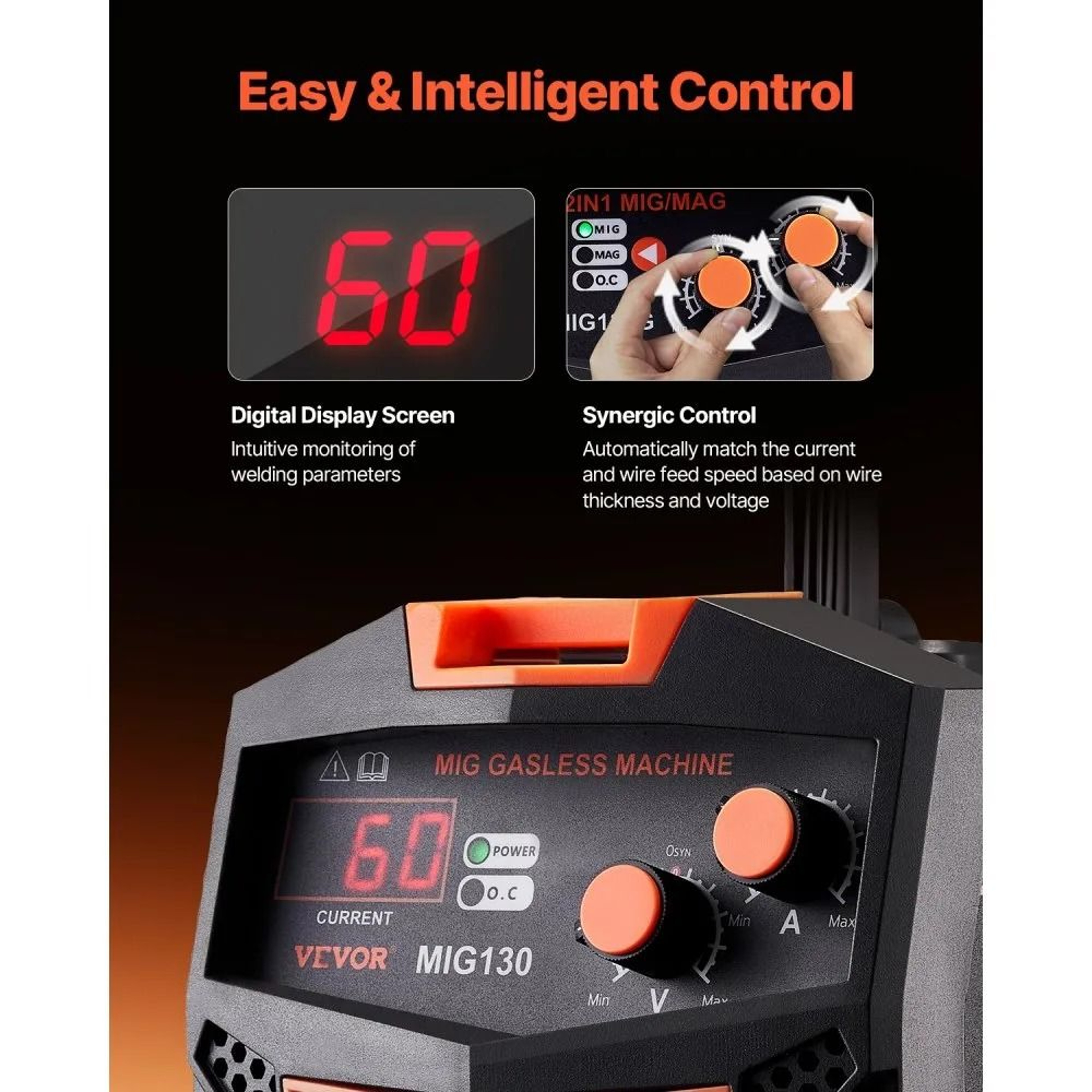 130A Gasless MIG Welder With Synergic Control And Digital Display 2