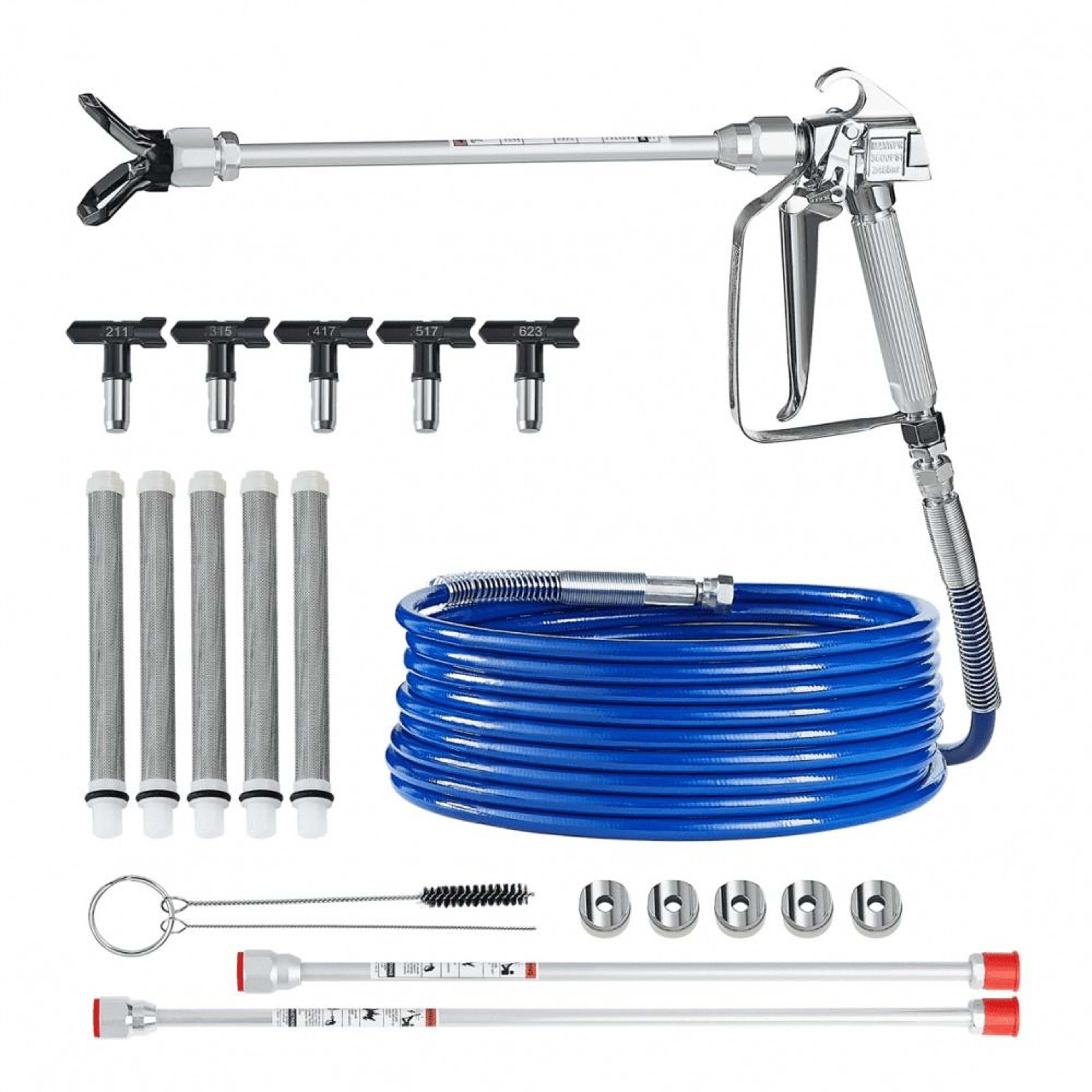 3600 PSI Airless Paint Spray Gun And Hose Kit With 5 Spray Tips And Extension Rods 0