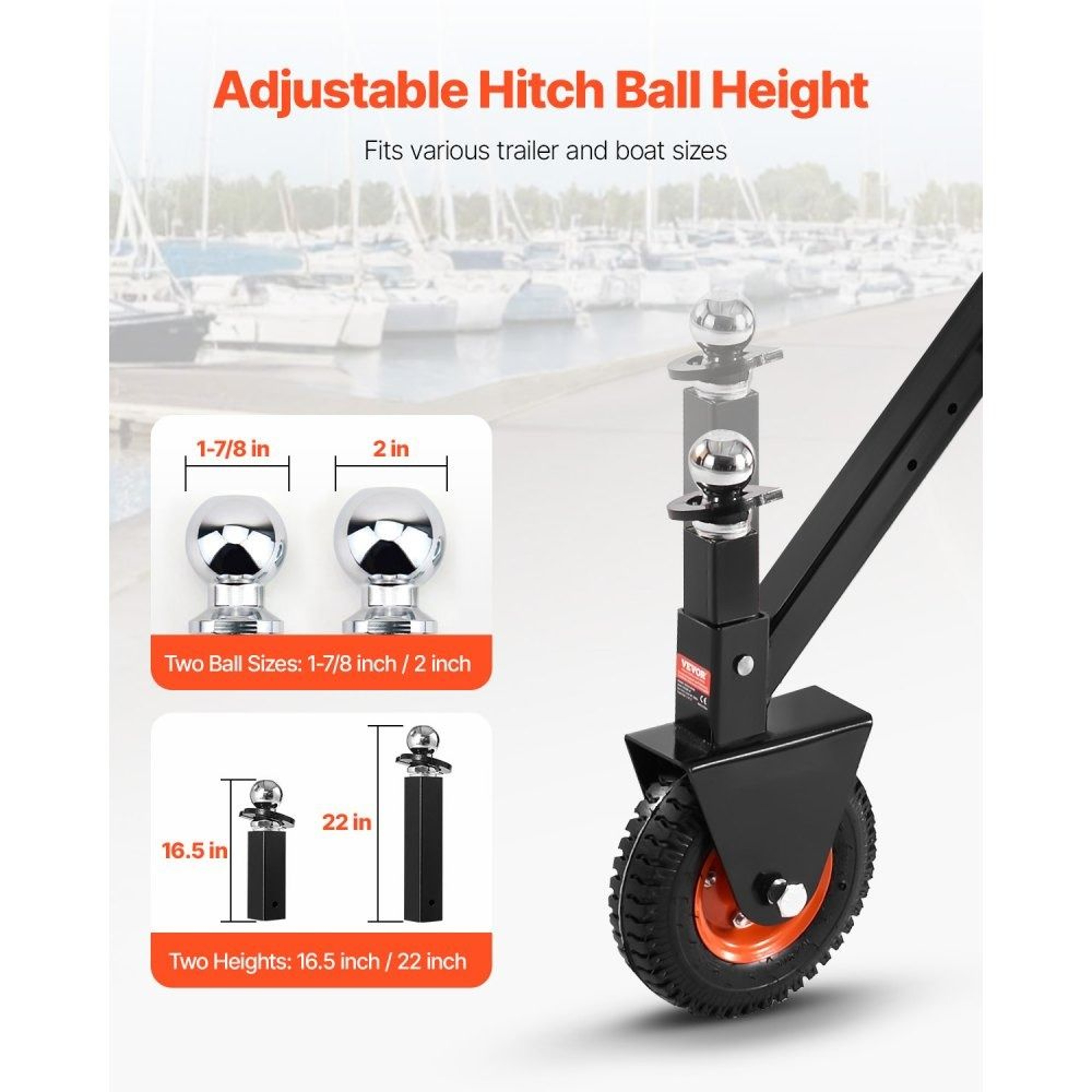 Adjustable Trailer Dolly With 300 Lb Tongue Weight Capacity And 85 Inch Pneumatic Tire 5