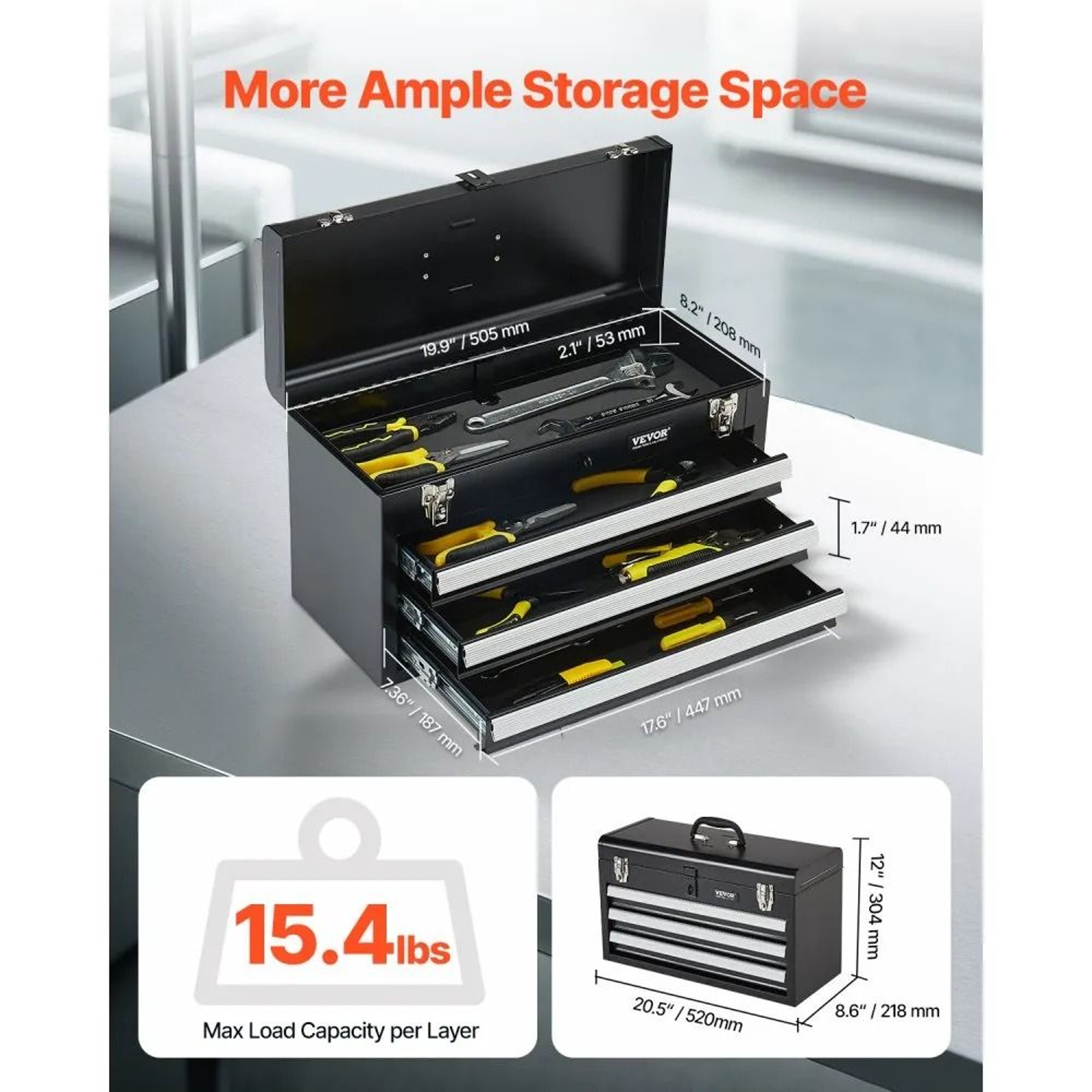 Portable Metal Tool Box With 3 Drawers And Locking Lid 205 Inch 1