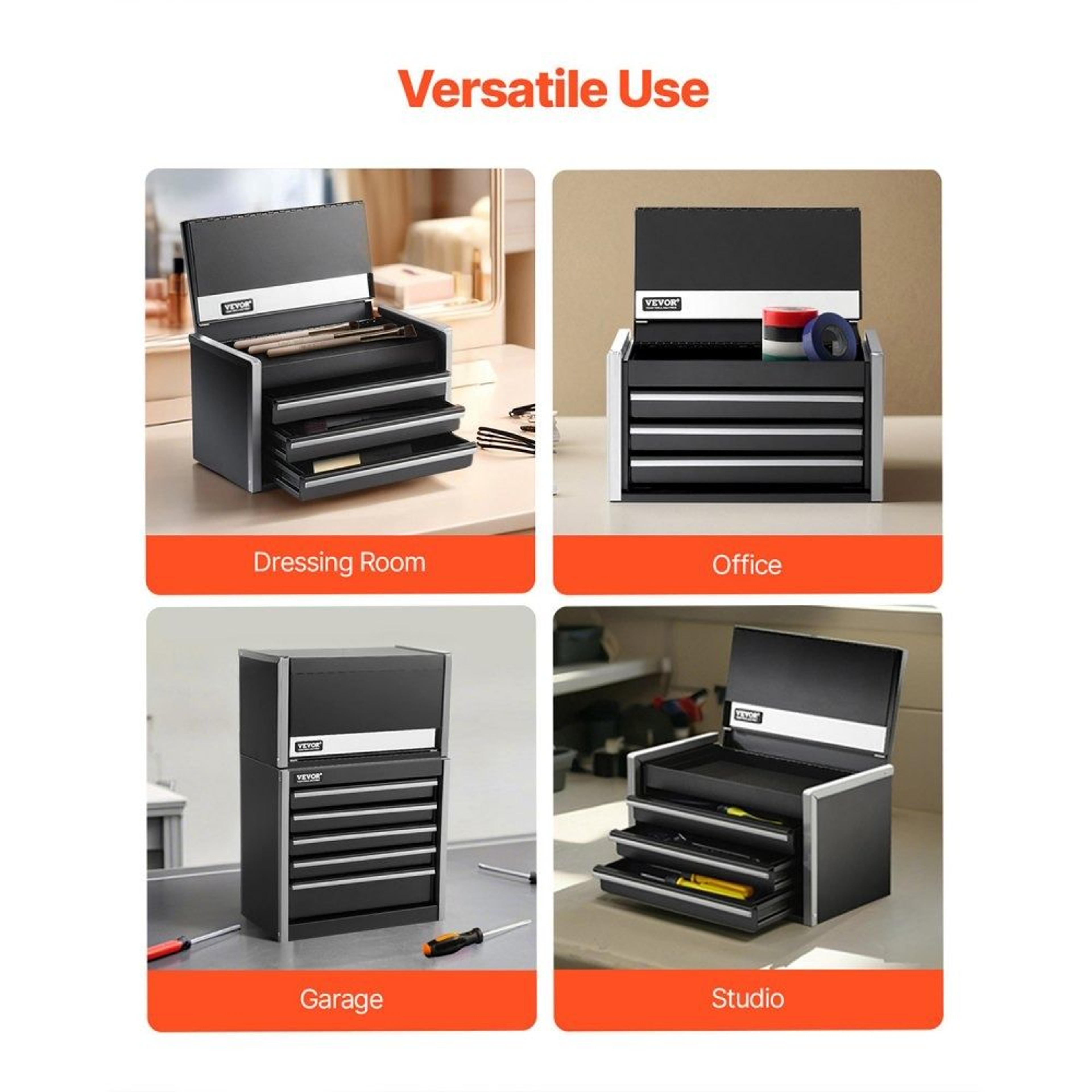 Mini Metal Tool Box With 3 Drawers And Steel Construction  Black 4