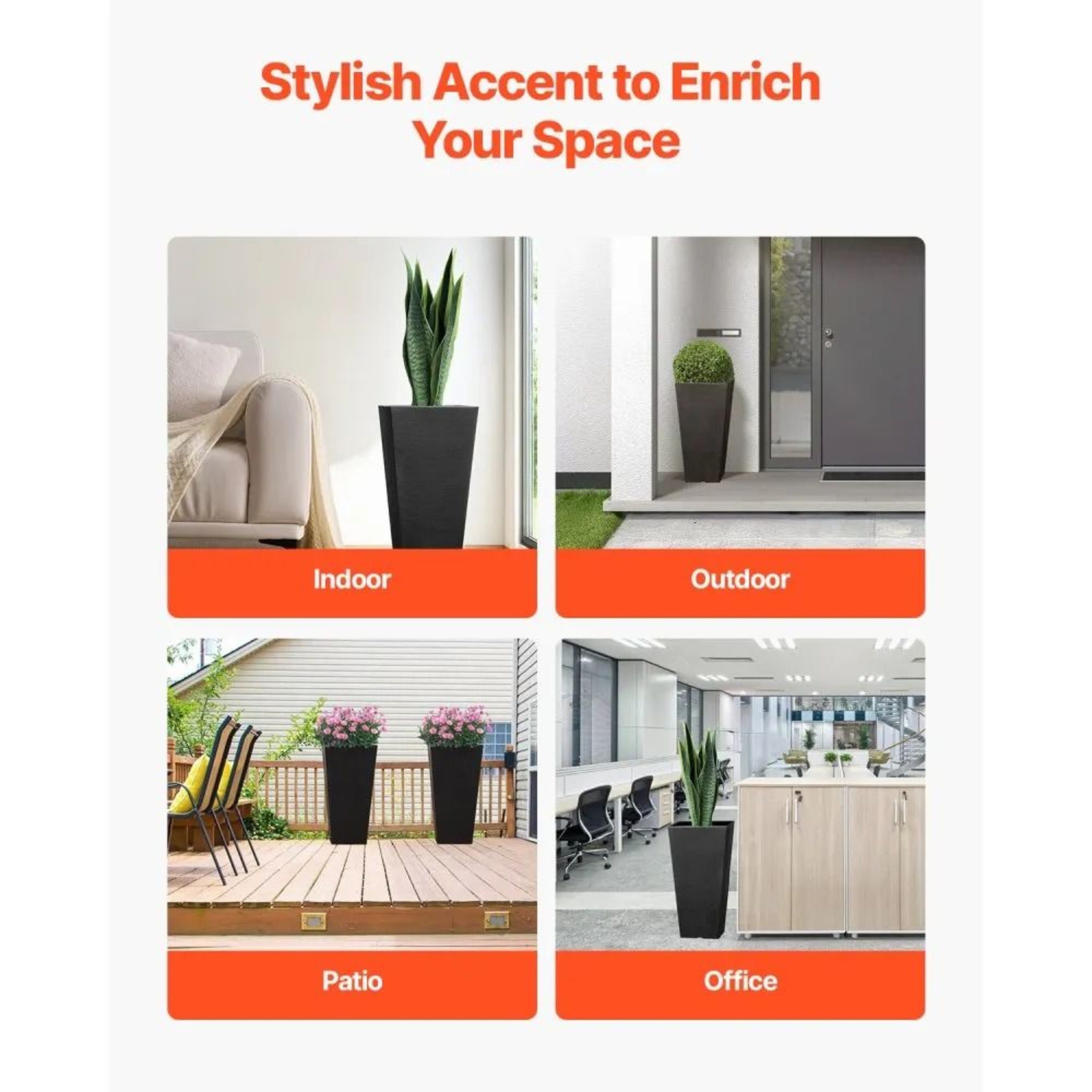 Set Of 2 Tall Outdoor Planters 22 Inch Black Tapered Square Plant Pots With Drainage 4