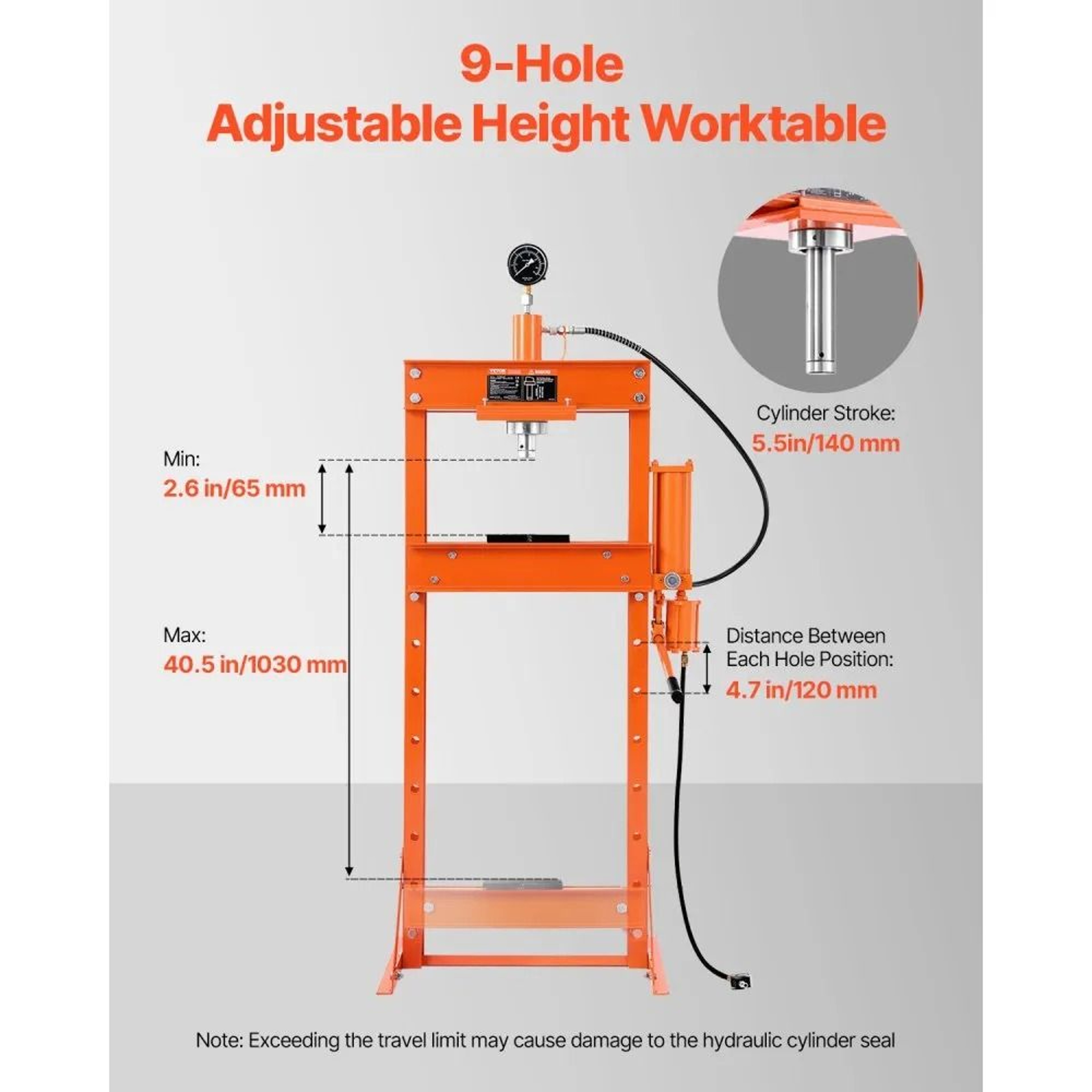 20 Ton Hydraulic Shop Press With Pneumatic Assist And Adjustable HFrame 5