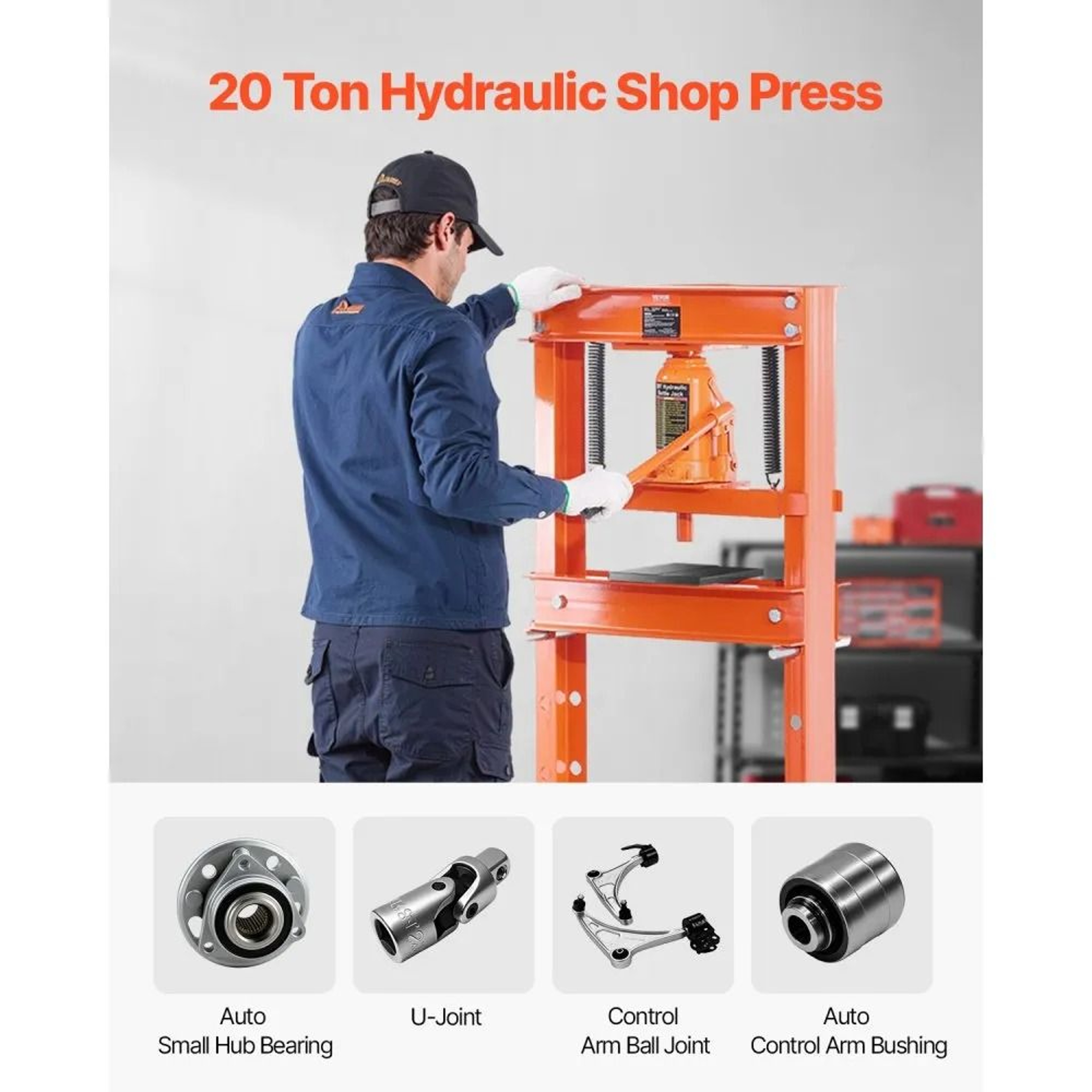 20 Ton Hydraulic Shop Press With Adjustable HFrame And Reinforced Steel Base 1