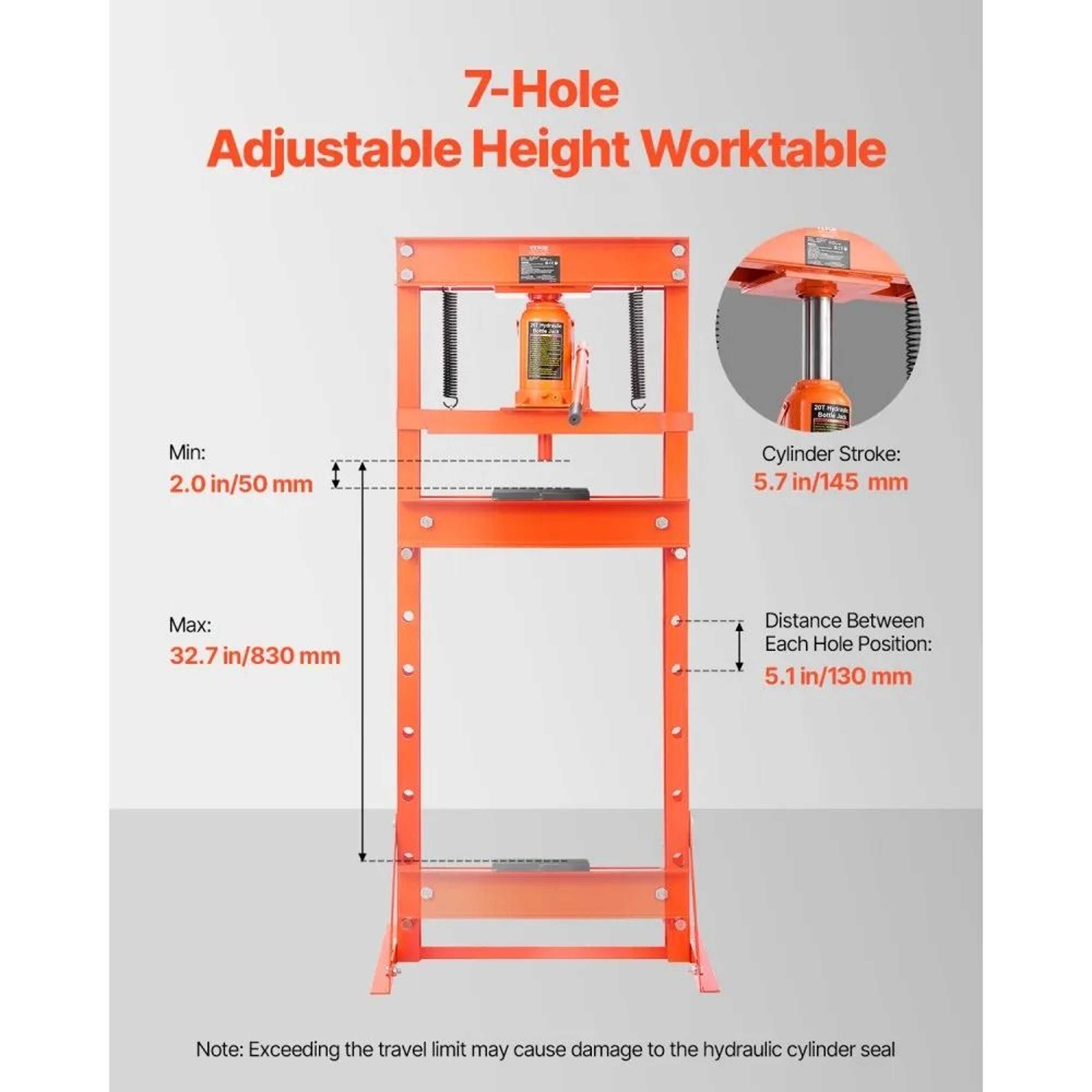 20 Ton Hydraulic Shop Press With Adjustable HFrame And Reinforced Steel Base 2