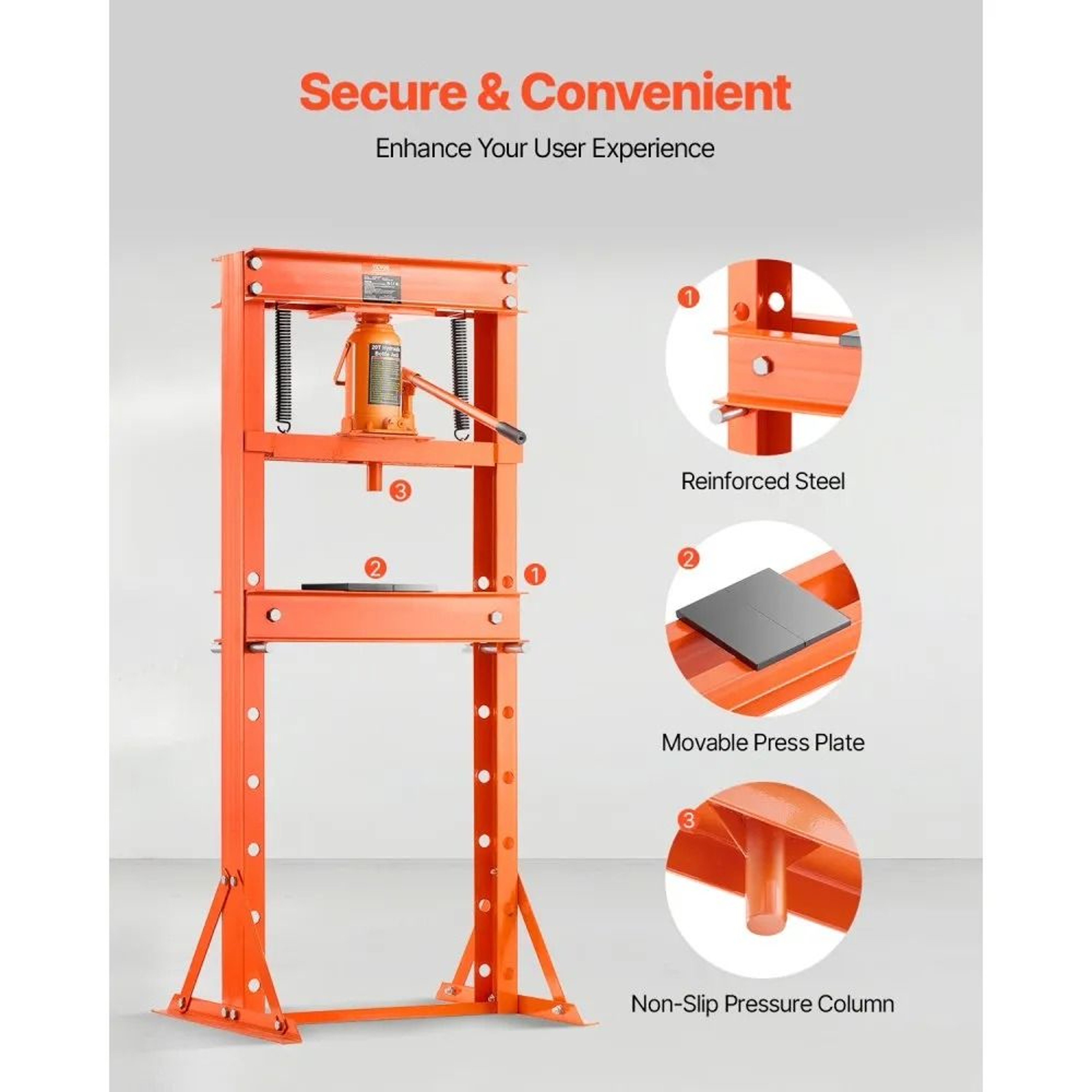 20 Ton Hydraulic Shop Press With Adjustable HFrame And Reinforced Steel Base 5