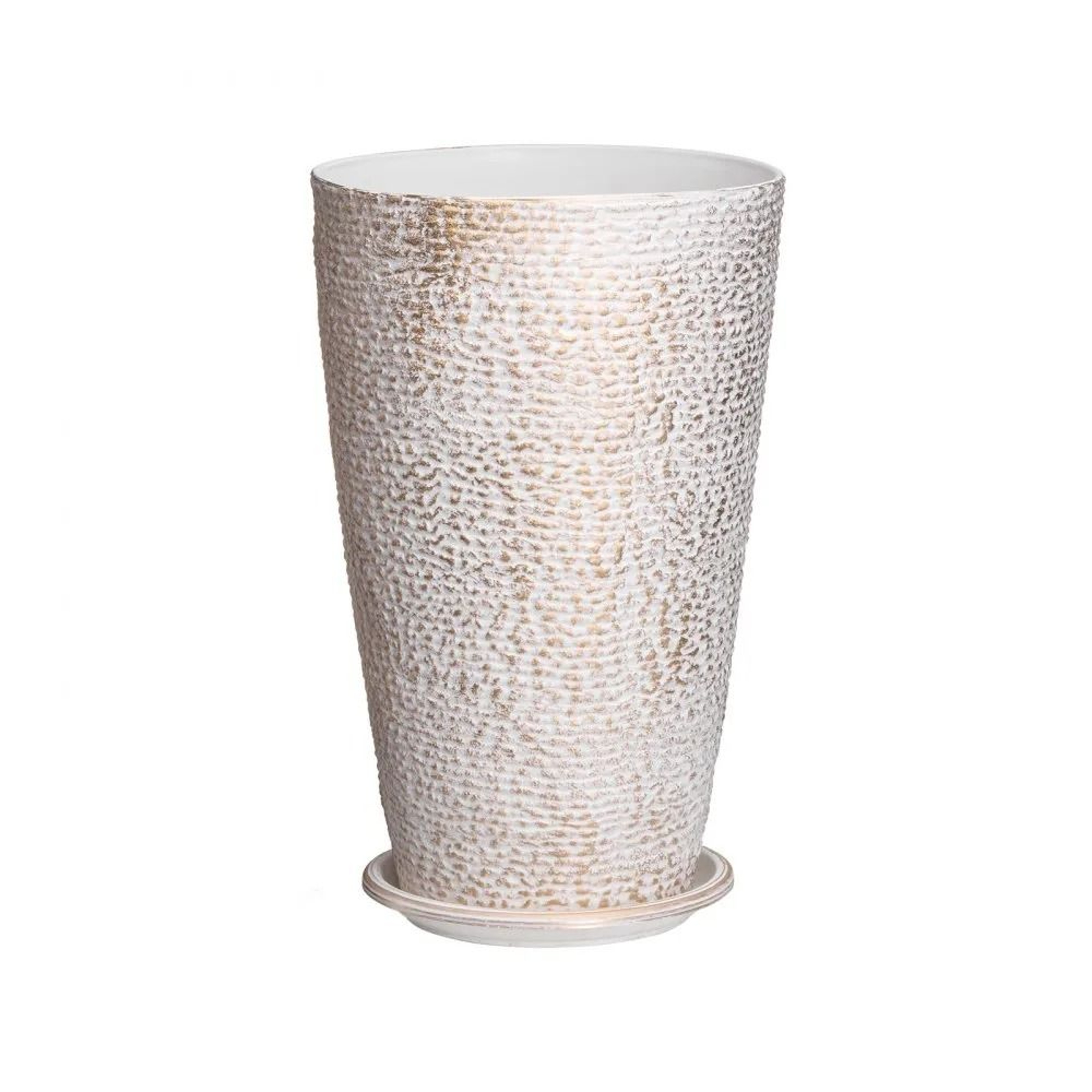 Set Of 2 Tall Outdoor Planters 21 Inch Round Beige Pots With Gold Rim 7