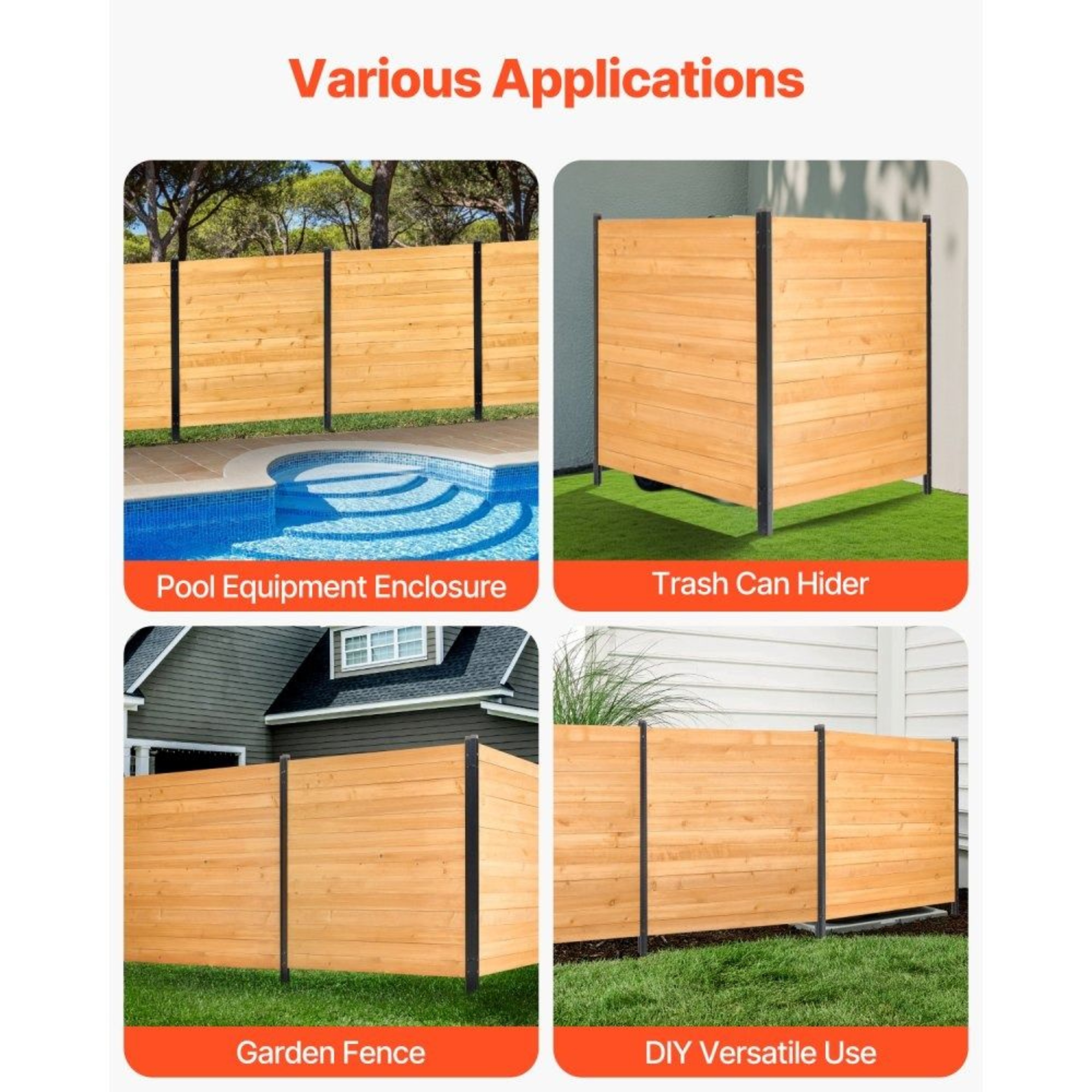 Wood Privacy Fence 2Panel Outdoor AC Unit And Trash Can Screen With Metal Stakes 4