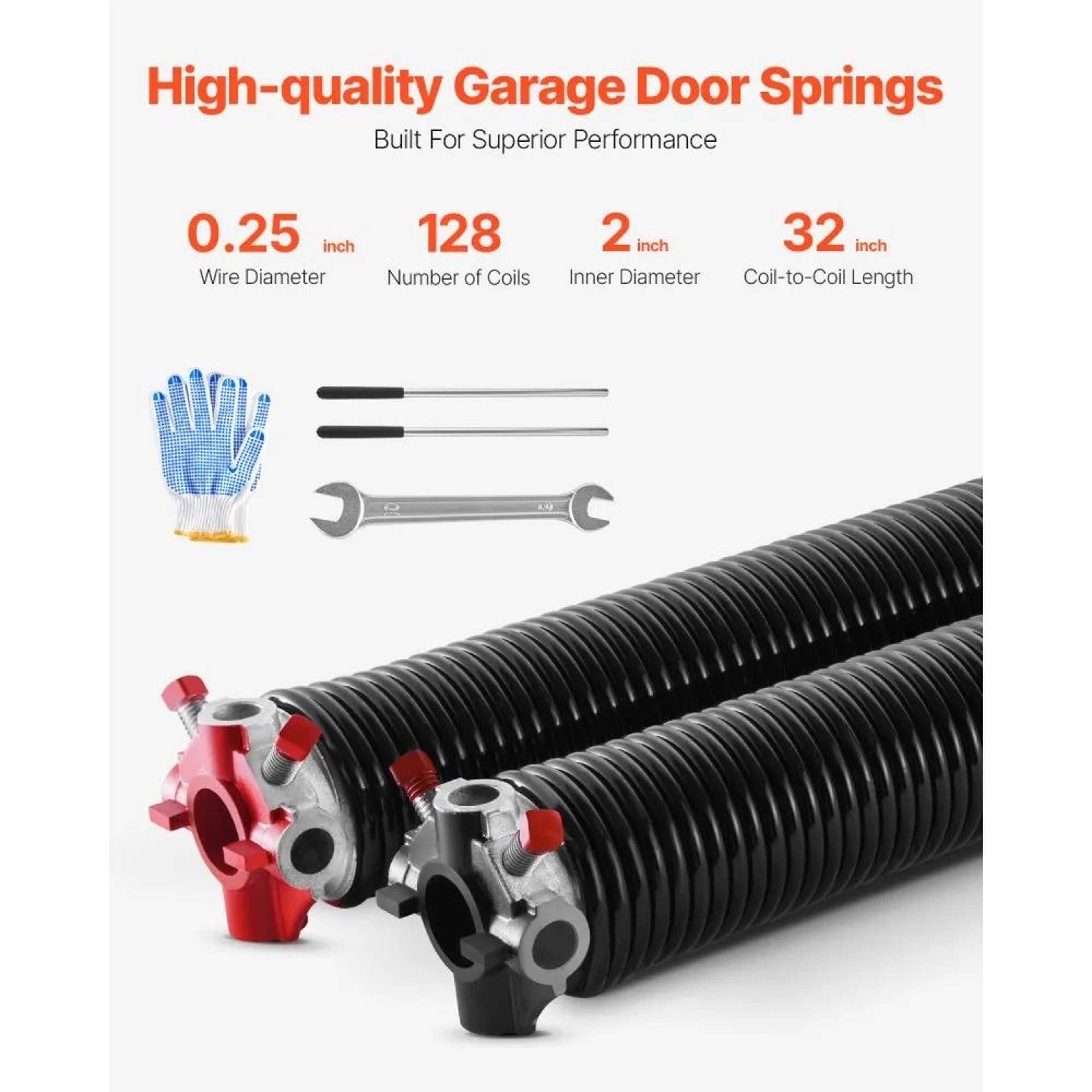 Garage Door Torsion Springs 025 X 2 X 32 Inch Pair With Winding Bars And Installation Accessories 1