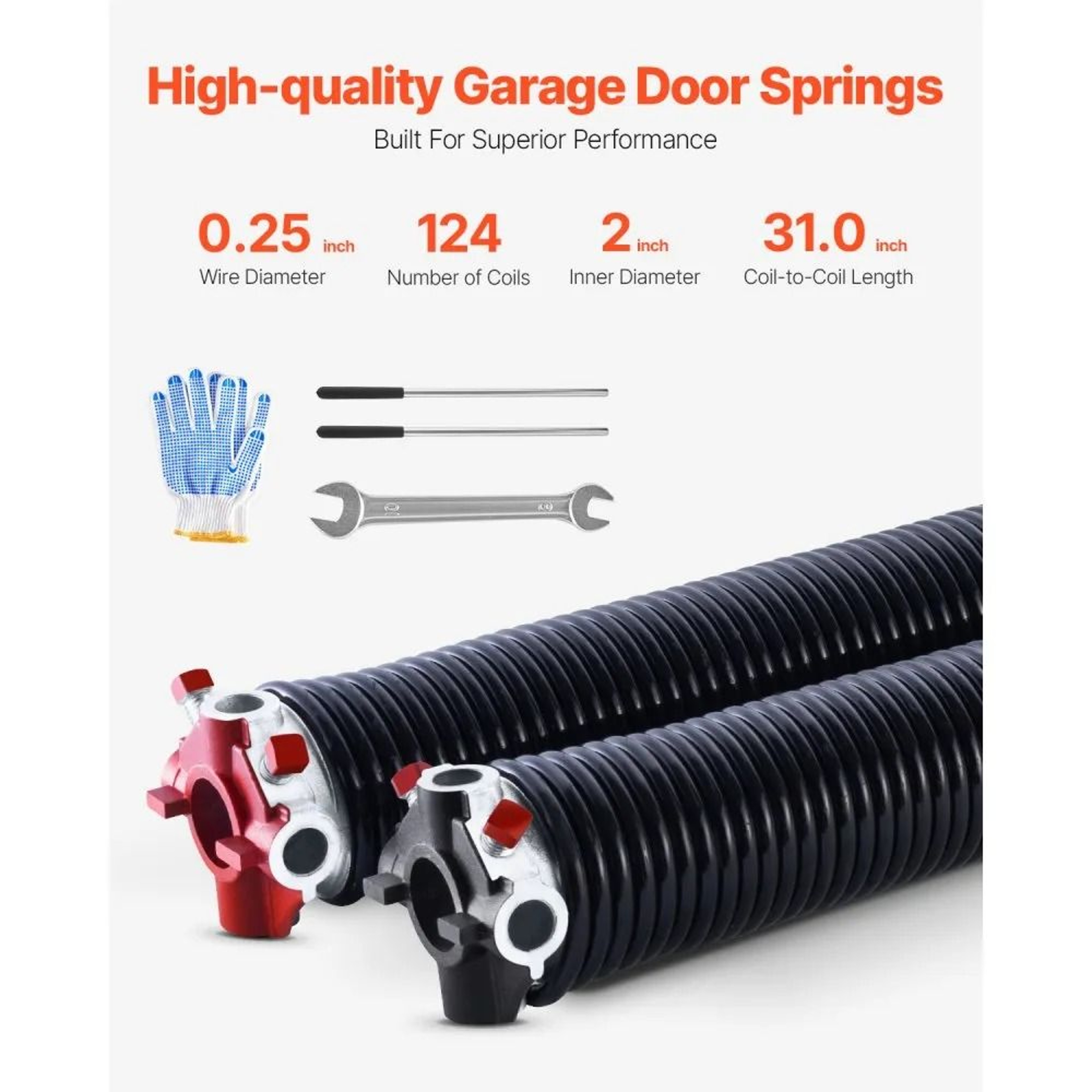 Garage Door Torsion Springs Pair 025 X 2 X 31 Inch With Winding Bars And Installation Accessories 4