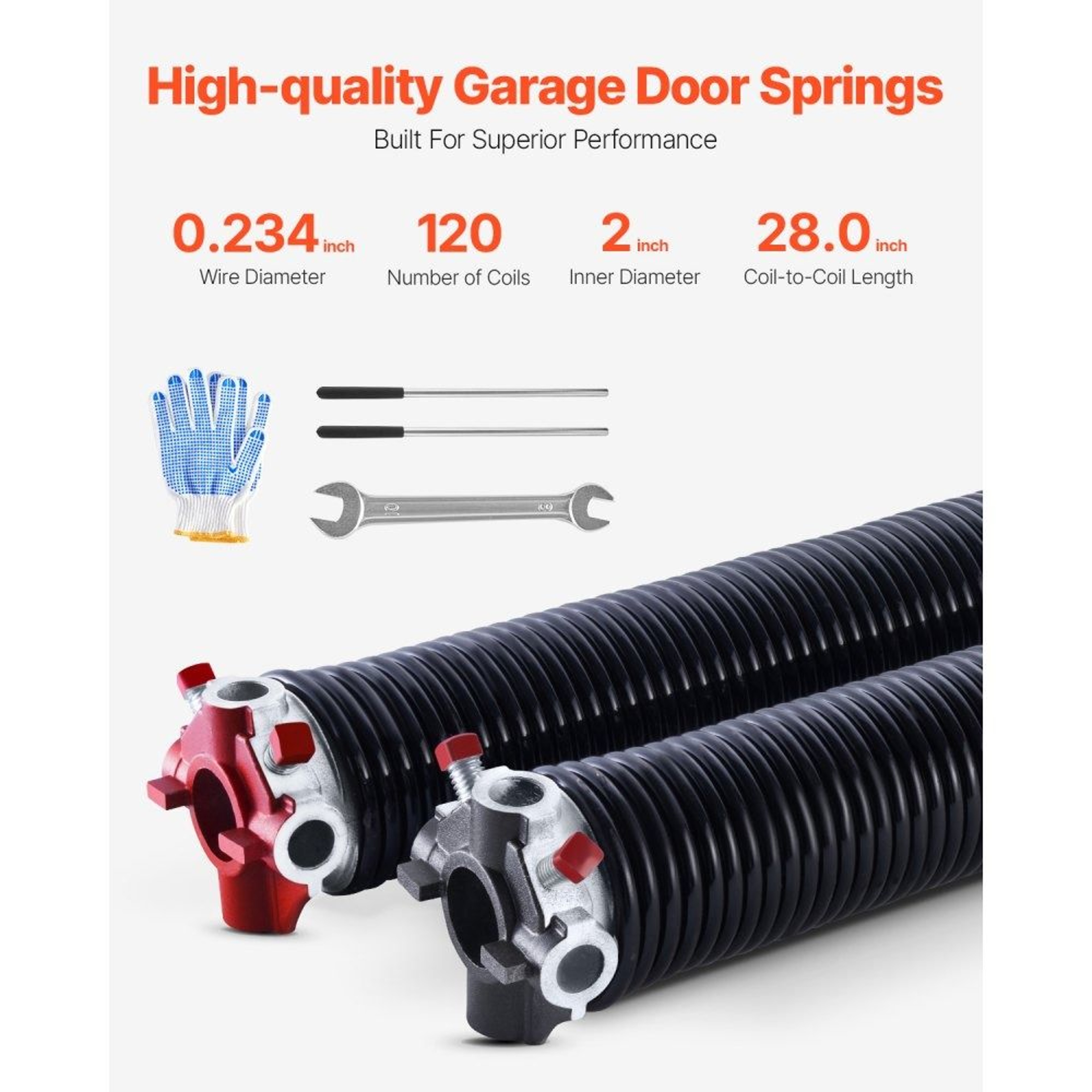 Garage Door Torsion Springs 0234 X 2 X 28 Inch Pair With Winding Bars And Tools 1